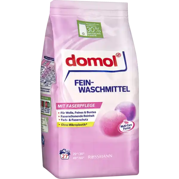 domol Feinwaschmittel 27 WL: Цвет: https://www.rossmann.de/de/haushalt-domol-feinwaschmittel-27-wl/p/4305615903972
Produktbeschreibung und details Freuen Sie sich auf eine sanfte Reinigung und schonende Faserpflege fr Ihre pflegeleichte und empfindliche feine Wsche Das domol Feinwaschmittel sorgt mit der KaltaktivFormel fr eine tiefenwirksame Reinigung bereits ab  C Durch die MultiCare Formel werden die Fasern und Farben Ihrer feinen Wsche geschtzt und sanft bei jeder Wsche gepflegt mit Vergrauungsschutz fr leuchtende Farben starke Flecklsekraft herrliches Dufterlebnis fr Wolle Feines ampamp Buntes faserschonende Reinheit Farb ampamp Faserschutz ohne Mikroplastik nach ECHA Definition Kontaktdaten Dirk Rossmann GmbH Isernhgener Str   Burgwedel www rossmannde      UrsprungslandHerkunftsort Deutschland Anwendung und Gebrauch Waschhinweise Die Pflegehinweise in den Textilien beachten und die Wsche nach Farbe Verschmutzungsgrad und Temperatur sortieren Kleidung vor dem Waschen auf links drehen um Kntchen und Fusselbildung vorzubeugen Klett und Reisverschlsse vor dem Waschen schlieen Neue farbige Textilien knnen ausfrben daher zunchst auf Farbechtheit berprfen und separat bei max  C waschen Mit mglichst niedriger Temperatur waschen aktiv bereits ab  C Fr stark verschmutzte Wsche hhere Temperaturen whlen max  C Gem Wasserhrte Verschmutzungsgrad und Beladung der Waschmaschine dosieren siehe Dosiertabelle domol Feinwaschmittel ausschlielich ber die Einsplkammer dosieren Eine GratisDosierhilfe erhalten Sie ber das kostenlose InfoTelefon     oder per EMail servicerossmannde Die Wasserhrte ist bei Ihrem rtlichen Wasserwerk in Erfahrung zu bringen Pflegehinweise Baumwolle bei  C bis  C waschen Leinen bei geringer Beladung im Schonprogramm bis hchstens  C waschen Nur kurz schleudern Ziehen Sie das Gewebe vor dem Trocknen in Form um dem Einlaufen entgegenzuwirken ChemiefasernMischgewebe je nach Empfindlichkeit des Gewebes siehe Pflegehinweise bei  C bis  C im Fein oder Schonprogramm waschen Wolle bis  C von Hand waschen Zgig durchwaschen nicht reiben oder wringen Wolle liegend trocknen lassen Nur Woll ampamp Feintextilien mit dem Hinweis waschmaschinenfest in der Waschmaschine waschen Fr Seide empfehlen wir das flssige domol Wolle ampamp Seide Feinwaschmittel Inhaltsstoffe   Zeolithe   anionische Tenside amplt  Phosphonate nichtionische Tenside Polycarboxylate Weitere Inhaltsstoffe Enzyme Duftstoffe HEXYL CINNAMAL Warnhinweise und wichtige Hinweise Warnhinweise ACHTUNG Verursacht schwere Augenreizung Ist rztlicher Rat erforderlich Verpackung oder Kennzeichnungsetikett bereithalten Darf nicht in die Hnde von Kindern gelangen BEI KONTAKT MIT DEN AUGEN Einige Minuten lang behutsam mit Wasser splen Eventuell vorhandene Kontaktlinsen nach Mglichkeit entfernen Weiter splen Bei anhaltender Augenreizung rztlichen Rat einholenrztliche Hilfe hinzuziehen BEI VERSCHLUCKEN Bei Unwohlsein GIFTINFORMATIONSZENTRUMArzt anrufen Detergenzienblatt Detergenzienblatt Laden Sie das Dokument zum Produkt als PDF herunter