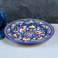 Тарелка Риштанская Керамика "Цветы", синяя, плоская, 17 см: 