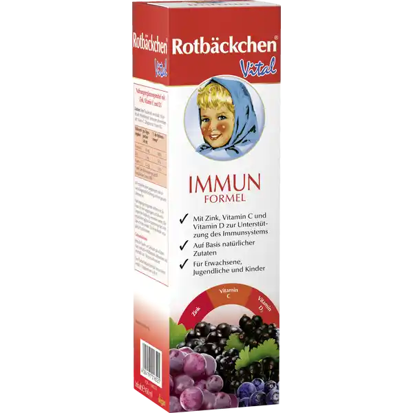 Rotbckchen Vital Immun Formel Saft: Цвет: Produktbeschreibung und details Fr die normale Funktion des Immunsystems ist eine ausreichende Versorgung mit lebenswichtigen Nhrstoffen unverzichtbar Rotbckchen Vital Immun Formel untersttzt die normale Funktion des Immunsystems mit Zink Vitamin C und D gleich dreifach Da der Krper Zink nicht selbst bilden kann muss dieses lebenswichtige Spurenelement in ausreichender Menge ber die Nahrung aufgenommen werden mit Zink Vitamin C und Vitamin D zur Untersttzung des Immunsystems auf Basis natrlicher Zutaten fr Erwachsene Jugendliche und Kinder vegan Lebensmittelunternehmer Name Haus Rabenhorst Adresse D UnkelRhein wwwrotbaeckchende Rechtlich vorgeschriebene Produktbezeichnung Nahrungsergnzungsmittel mit Zink und Vitamin C und D Zutaten Roter Traubensaft Aroniasaft Holundersaft Heidelbeersaft Schwarzer Johannisbeersaft Vitamin C Zinkgluconat Vitamin D Nhrwerte Durchschnittliche Nhrwertangaben pro  Portion  ml NRV Zink  mg   Vitamin D  g   Vitamin C  mg   Anwendung und Gebrauch Bitte die Flasche vor Gebrauch gut schtteln Empfohlene tgliche Verzehrmenge  x tglich  ml   ml Tagesportion Dosierungsempfehlung fr Jugendliche und Kinder ab  Jahren  x tglich  ml   ml Tagesportion Eine Flasche Rotbckchen Vital Immun Formel enthlt  Tagesportionen  ml Gebrauch Aufbewahrung und Verwendung Aufbewahrungs und Verwendungsbedingungen Nach Anbruch im Khlschrank aufbewahren und innerhalb von  Wochen verbrauchen Fr kleine Kinder unzugnglich aufbewahren Warnhinweise und wichtige Hinweise Warnhinweise Sie empfehlen eine ausgewogene und abwechslungsreiche Ernhrung und eine gesunde Lebensweise Nahrungsergnzungsmittel sollten nicht als Ersatz fr eine ausgewogene und abwechslungsreiche Ernhrung verwendet werden Die empfohlene tgliche Verzehrmenge darf nicht berschritten werden
https://www.rossmann.de/de/gesundheit-rotbaeckchen-vital-immun-formel-saft/p/4004191016525