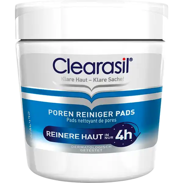 Clearasil Poren Reiniger Pads: Цвет: Produktbeschreibung und details Reinigt und hilft schnell gegen Hautunreinheiten Die hautklrenden Inhaltstoffe helfen die verstopften Poren zu befreien die Hautunreinheiten zur Folge haben knnen Die hautklrenden Inhaltstoffe dringen tief in die Poren ein und helfen die Hautunreinheiten schnell zu beseitigen Sichtbar reinere Haut in nur  Stunden Kontaktdaten Reckitt Benckiser Dansom Lane Hull HU DS UK UrsprungslandHerkunftsort USA Anwendung und Gebrauch Morgens und abends mit einem Pad sanft ber das Gesicht streichen und dabei den Augenbereich aussparen Trocknen lassen Nicht nachwaschen Bitte benutzte Pads in den Mlleimer entsorgen nicht in die Toilette werfen Behlter nach Gebrauch mit Deckel verschlieen Nach Gebrauch die Hnde waschen Gebrauch Aufbewahrung und Verwendung Aufbewahrungs und Verwendungsbedingungen Khl und trocken lagern aber nicht tiefkhlen Auer Reichweite von Kindern aufbewahren Inhaltsstoffe Aqua Alcohol Denat Salicylic Acid Glycerin Isoceteth Sorbitol Sodium Hydroxide Parfum Lavandula Stoechas Extract Helichrysum Italicum Extract Cistus Monspeliensis Extract Disodium EDTA Warnhinweise und wichtige Hinweise Warnhinweise Nur uerlich anwenden Nicht in Mund und Augenpartie kommen lassen bei Kontakt sofort mit viel klarem Wasser splen Bei Auftreten von Hautirritationen Anwendung abbrechen Bei anhaltenden Hautirritationen einen Arzt aufsuchen
https://www.rossmann.de/de/pflege-und-duft-clearasil-poren-reiniger-pads/p/4042763424293