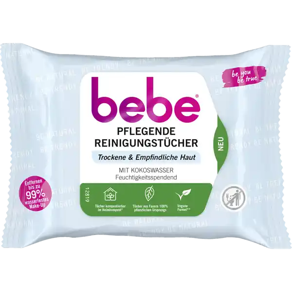 bebe Pflegende Reinigungstcher mit Kokoswasser: Цвет: Produktbeschreibung und details Manchmal bist du natrlich manchmal lieber etwas ausgefallen Es muss nicht immer entweder oder sein Mit den bebe Pflegenden Reinigungstchern mit Kokoswasser natrlichen Ursprungs reinigst du dein Gesicht grndlich von hartnckigen MakeUpResten  ganz ohne Reiben fr trockene ampamp empfindliche Haut aus Fasern  pflanzlichen Ursprungs vegane Formel mit Inhaltsstoffen zu  natrlichen Ursprungs Tcher kompostierbar im Heimkompost entfernen bis zu  wasserfestes MakeUp pflegt und spendet Feuchtigkeit ohne Alkohol Augenmild Vertrglichkeit dermatologisch und augenrztlich besttigt Die Tcher sind nur im Heimkompost kompostierbar Wenn du keinen Heimkompost besitzt entsorge sie bitte im Restmll Nicht in der BioTonne oder in der Natur entsorgen Nicht in die Toilette werfen Die Verpackung ist nicht kompostierbar  Ohne Inhaltsstoffe tierischen Ursprungs  Die Formel enthlt eine Mischung aus Inhaltsstoffen natrlichen Ursprungs und Wasser  Wasser und  andere Inhaltsstoffe natrlichen Ursprungs Die verbleibenden  der Inhaltsstoffe dienen einer guten Haltbarkeit Wirksamkeit und einer angenehmen Anwendung Kontaktdaten Johnson ampamp Johnson GmbH D Neuss DE wwwbebede UrsprungslandHerkunftsort UK Testurteile Qualittssiegel ampamp Verbandszeichen Anwendung und Gebrauch Ein Reinigungstuch aus der Packung nehmen vollstndig auseinanderfalten und damit sanft ber Gesicht Lippen Augen und Hals streichen bis alle MakeUp Rckstnde entfernt sind Fertig ohne mit Wasser nachzusplen Nach der Entnahme das Klebeetikett wieder gut verschlieen Inhaltsstoffe Aqua Decyl Isostearate Isopropyl Isostearate Glycerin Dimethicone Isohexadecane Hexylene Glycol Cocos Nucifera Fruit Juice Trisiloxane PEG CaprylicCapric Glycerides Sucrose Cocoate Polysorbate  AcrylatesC Alkyl Acrylate Crosspolymer Sodium Hydroxide Citric Acid Sodium Benzoate Potassium Sorbate Phenoxyethanol Chlorphenesin Parfum
https://www.rossmann.de/de/pflege-und-duft-bebe-pflegende-reinigungstuecher-mit-kokoswasser/p/3574661671789