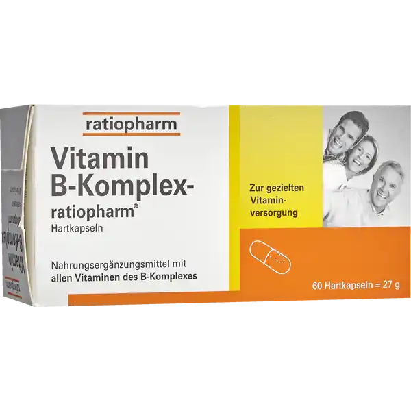 ratiopharm Vitamin B-Komplex: Цвет: https://www.rossmann.de/de/gesundheit-ratiopharm-vitamin-b-komplex/p/2050000000355
Produktbeschreibung und details Zur gezielten Vitaminversorgung Lebensmittelunternehmer Name ratiopharm GmbH Adresse GrafArcoStr  D Ulm Rechtlich vorgeschriebene Produktbezeichnung Nahrungsergnzungsmittel mit allen Vitaminen des BKomplexes Zutaten Folsure Biotin Cyanocobalamin ThiaminiumKation Niacinquivalent Riboflavin Pantothensure Calcium pantothenat Pyridoxin Pyridoxin hydrochlorid Thiamin Thiamin nitrat Nhrwerte Durchschnittliche Nhrwertangaben pro  Portion  Kapsel NRV Vitamin B Thiamin  mg   Vitamin B Riboflavin  mg   Niacin  mg   Vitamin B  mg   Folsure  g   Vitamin B  g   Biotin  g   Pantothensure  mg