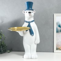 Сувенир полистоун подставка "Белый медведь в цилиндре и галстуке" d=26 см 70х37х40 см: 