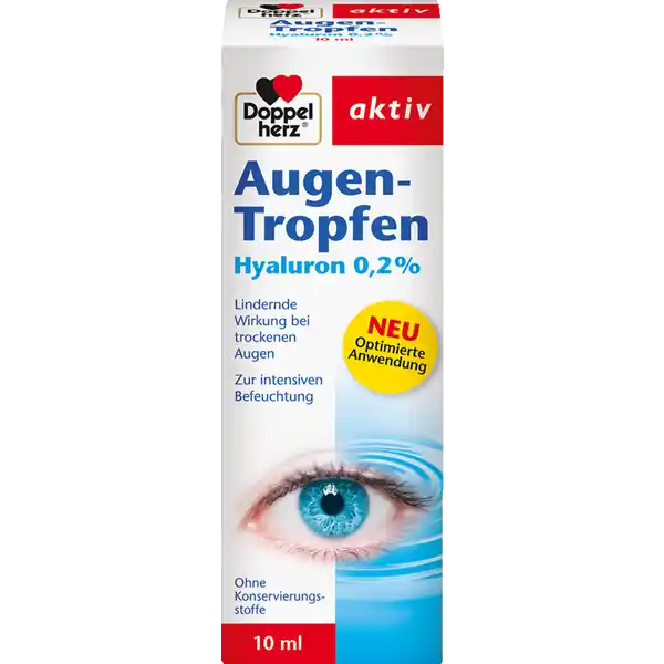 Doppelherz aktiv Augen-Tropfen: Цвет: Produktbeschreibung und details Hyaluron  lindernde Wirkung bei trockenen Augen zur intensiven Befeuchtung ohne Konservierungsstoffe fr Kontaktlinsentrger geeignet Kontaktdaten Queisser PHARMA Schleswiger Strae   Flensburg Deutschland wwwdoppelherzde Gebrauch Aufbewahrung und Verwendung Aufbewahrungs und Verwendungsbedingungen Nicht ber C lagern Inhaltsstoffe  Natriumhyaluronat   Hypromellose destillierte Wasseraus Aloe vera Kamille Vaccinium myrtillus Heidelbeere und Rosa canina Hagebutte Borsure NatriumtetraboratDekahydrat Natriumchlorid Wasser fr Injektionszwecke Warnhinweise und wichtige Hinweise Warnhinweise Fr Kinder unzugnglich aufbewahren Nur zur Anwendung am Auge
https://www.rossmann.de/de/gesundheit-doppelherz-aktiv-augen-tropfen/p/4009932131154