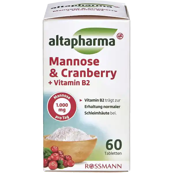 altapharma Mannose & Cranberry + Vitamin B2: Цвет: Produktbeschreibung und details Die Tabletten enthalten eine Kombination aus Mannose CranberryExtrakt und Vitamin B Mannose ist ein mit der Glukose verwandter Einfachzucker der in geringen Mengen auch im menschlichen Organismus hergestellt wird Dort kleidet Mannose u a die Innenwand der Harnblase und wege aus Die Cranberry stammt ursprnglich aus Nordamerika und ist eng verwandt mit der europischen Preiselbeere Schon vor Jahrhunderten war sie ein bedeutendes Nahrungsmittel bei den Ureinwohnern Nordamerikas Das enthaltene Riboflavin auch bekannt als Vitamin B trgt zur Erhaltung normaler Schleimhute bei Vitamin B trgt zur Erhaltung normaler Schleimhute bei Mannose  mg pro Tag Lebensmittelunternehmer Name Dirk Rossmann GmbH Adresse Isernhgener Strae   Burgwedel wwwrossmannde UrsprungslandHerkunftsort EU Rechtlich vorgeschriebene Produktbezeichnung Nahrungsergnzungsmittel Zutaten DMannose Fllstoff Cellulose CranberryExtrakt berzug Hydroxypropylmethylcellulose Talkum Polydextrose Polyvinylalkohol Eisenoxid Trennmittel Magnesiumstearat Siliciumdioxid Riboflavin Nhrwerte Durchschnittliche Nhrwertangaben pro  Portion pro  g pro Tagesdosis  Tabletten Energie  kj   kcal  kj   kcal Fett  g  g davon  gesttigte Fettsuren  g  g Kohlenhydrate  g  g davon  Zucker  g  g Eiwei amplt  g  g Salz  g  g NRV Vitamin B Riboflavin  mg   Anwendung und Gebrauch Nehmen Sie tglich  Tabletten mit ausreichend Flssigkeit zB ein Glas Wasser zu sich Gebrauch Aufbewahrung und Verwendung Aufbewahrungs und Verwendungsbedingungen Trocken vor Wrme und Licht geschtzt aufbewahren Auerhalb der Reichweite von kleinen Kindern aufbewahren Warnhinweise und wichtige Hinweise Warnhinweise Die angegebene empfohlene tgliche Verzehrmenge darf nicht berschritten werden Nahrungsergnzungsmittel sind kein Ersatz fr eine ausgewogene und abwechslungsreiche Ernhrung sowie eine gesunde Lebensweise
https://www.rossmann.de/de/gesundheit-altapharma-mannose-und-cranberry--vitamin-b2/p/4305615710914