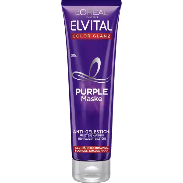 LOral Paris Elvital Color Glanz Purple Kur ml: Цвет: Produktbeschreibung und details Die Elvital Color Glanz Purple Splung ist optimal fr gestrhntes blondiertes oder Graues Haar und pflegt das Haar schonend vom Ansatz bis in die Spitzen Die Lila Farbpigmente eliminieren vermindern den unerwnschten Gelbstich im Haar und sorgen fr khle Nuancen und einen atemberaubenden Glanz Durch die ausgewhlten pflegenden Inhaltstoffe spendet es dem Haar zustzlich Feuchtigkeit schtzt das Haar durch enthaltenden UVSchutz vor ueren Einflssen und sorgt fr Geschmeidigkeit und verbesserte Kmmbarkeit Kontaktdaten LORAL Deutschland GmbH  Geschftsbereich LOral Paris Johannstrae   Dsseldorf wwwlorealparisde UrsprungslandHerkunftsort Frankreich Anwendung und Gebrauch Einmal die Woche nach der Anwendung des Purple Shampoos in das feuchte Haar fr  min einwirken lassen und dann grndlich aussplen Gebrauch Aufbewahrung und Verwendung Aufbewahrungs und Verwendungsbedingungen Bei Kontakt mit den Augen diese grndlich aussplen Inhaltsstoffe   INGREDIENTS AQUA  WATER  CETEARYL ALCOHOL  BEHENTRIMONIUM CHLORIDE  CETYL ESTERS  CI   ACID VIOLET   CI   ACID RED   COCOS NUCIFERA OIL  COCONUT OIL  SODIUM HYDROXIDE  PHENOXYETHANOL  ETHYLHEXYL SALICYLATE  TRIDECETH  CHLORHEXIDINE DIGLUCONATE  LIMONENE  LINALOOL  BENZYL SALICYLATE  BENZYL ALCOHOL  AMODIMETHICONE  ISOPROPYL ALCOHOL  ALPHAISOMETHYL IONONE  CITRIC ACID  CITRONELLOL  CETRIMONIUM CHLORIDE  COUMARIN  HEXYL CINNAMAL  AMYL CINNAMAL  PARFUM  FRAGRANCE FIL C Warnhinweise und wichtige Hinweise Warnhinweise Nicht in die Hnde von Kindern geben Kontakt mit den Augen vermeiden Sofort Augen splen falls das Erzeugnis mit den Augen in Berhung gekommen ist Nur zum Zweck der Farbkorrektur verwenden
https://www.rossmann.de/de/pflege-und-duft-loreal-paris-elvital-color-glanz-purple-kur-150ml/p/3600523682874