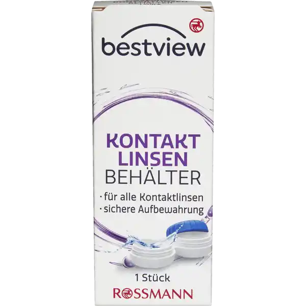 BestView Kontaktlinsenbehlter: Цвет: https://www.rossmann.de/de/gesundheit-bestview-kontaktlinsenbehaelter/p/5070000573830
Produktbeschreibung und details Der Kontaktlinsenbehlter eignet sich fr weiche und harte Kontaktlinsen sowie fr die Verwendung von AllinOne und Kochsalzlsungen fr alle Kontaktlinsen sichere Aufbewahrung Kontaktdaten Dirk Rossmann GmbH Isernhgener Strae   Burgwedel wwwrossmannde Anwendung und Gebrauch Tauschen Sie alle zwei Monate Ihren Kontaktlinsenbehlter gegen einen frischen Behlter aus Das Risiko dass ber Ihre Kontaktlinsen Keime in Ihr Auge gelangen wird so reduziert Der Behlter ersetzt nicht die Verwendung von Pflegemittel Der regelmige Austausch des Kontaktlinsenbehlters ist von groer Bedeutung Warnhinweise und wichtige Hinweise Warnhinweise Entsorgen Sie den gebrauchten Kontaktlinsenbehlter gem den nationalen Abfallentsorgungsvorschriften Wenn Sie Probleme mit Ihren Kontaktlinsen oder der Verwendung dieses Behlters haben wenden Sie sich sofort an Ihren Augenarzt Wenn Sie einen schweren Vorfall im Zusammenhang mit diesem Kontaktlinsenbehlter haben melden Sie dies bitte sofort dem Hersteller und der zustndigen nationalen Behrde Befolgen Sie die Herstelleranweisungen fr diePflege Ihrer Kontaktlinsen Der Kontaktlinsenbehlter dient der sicheren Aufbewahrung aller Arten von Kontaktlinsen