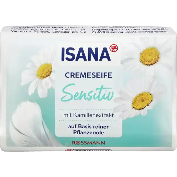 ISANA Cremeseife sensitiv Seifenstck: Цвет: https://www.rossmann.de/de/pflege-und-duft-isana-cremeseife-sensitiv-seifenstueck/p/4305615639383
Produktbeschreibung und details Die ISANA CREMESEIFE SENSITIV enthlt milde Waschsubstanzen mit natrlichen Lipiden und reinigt die Haut sanft und schonend Hochwertige Inhaltsstoffe wie Glycerin und rckfettendes Lanolin pflegen und schtzen die beanspruchte Haut Diese Rezeptur ist zu   ohne Mikroplastik Kontaktdaten Dirk Rossmann GmbH Isernhgener Strae   Burgwedel wwwrossmannde Testurteile Qualittssiegel ampamp Verbandszeichen Inhaltsstoffe Sodium Palmate Aqua Glycerin Sodium Cocoate Parfum Lanolin Coconut Acid Sodium Chloride Tetrasodium Glutamate Diacetate Sodium Citrate Sodium Hydroxide Citronellol Benzyl Alcohol CI