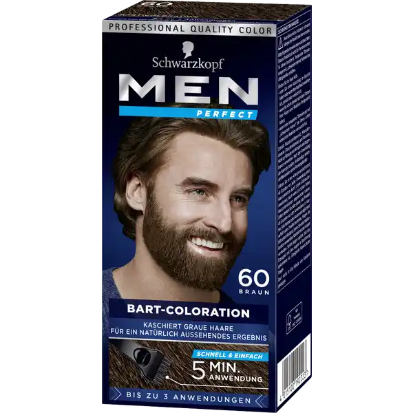 Schwarzkopf Men Perfect Bart Coloration 60 Natur Braun: Цвет: Produktbeschreibung und details Das neue Schwarzkopf Men Perfect Bart Unsere erste Coloration speziell entwickelt fr die anspruchsvolle Gesichtsbehaarung von Mnnern  fr einen perfekt aussehenden Bart Die spezielle Farbmixtur blendet graue Haare aus und sorgt fr ein natrlich aussehendes Farbergebnis in nur  bis  Minuten Eine diskrete natrlich aussehende Haarfarbe fr den Bart  Schnell und einfach Coloration speziell entwickelt fr die anspruchsvolle Gesichtsbehaarung von Mnnern  fr einen perfekt aussehenden Bart enthlt  Tube Farbcreme  Tube Entwickleremulsion  Pinsel mit integriertem Kamm  Anmischschale  Paar Handschuhe fr ein  natrliches Ergebnis bis zu  Anwendungen Kontaktdaten Schwarzkopf ampamp Henkel GmbH Dsseldorf wwwschwarzkopfde  wwwmenperfectde     UrsprungslandHerkunftsort Deutschland Anwendung und Gebrauch Einfache und schnelle Anwendung Geben Sie die gleiche Menge an Farbcreme von Tube  und Entwickleremulsion von Tube  in die Schale Mischen Sie die beiden Cremes mit der Spitze des Pinsels Tragen Sie die Mischung mit dem Pinsel auf Ihren Bart auf und warten Sie fnf bis zehn Minuten Wenden Sie ein Shampoo an und splen Sie die Mischung mit reichlich Wasser aus Geeignete Handschuhe tragen Inhaltsstoffe Farbcreme Aqua Cetearyl Alcohol Ethanolamine Coconut Alcohol TolueneDiamine Sulfate Ceteareth Cocamidopropyl Betaine Mineral Salts Ceteareth Parfum Potassium Hydroxide Chlororesorcinol Resorcinol Sodium Sulfite Sodium Chloride Ascorbic Acid Sodium Silicate Etidronic Acid MethoxyMethylaminoAminopyridine HCl Naphthalenediol AminoHydroxytoluene Entwickleremulsion Aqua Cetearyl Alcohol Ceteareth Hydrogen Peroxide Paraffinum Liquidum Propylene Glycol Disodium Pyrophosphate Phenoxyethanol Etidronic Acid Potassium Hydroxide Warnhinweise und wichtige Hinweise Warnhinweise Haarfrbemittel knnen schwere allergische Reaktionen hervorrufen Bitte folgende Hinweise lesen und beachten Dieses Produkt ist nicht fr Personen unter  Jahren bestimmt Temporre Ttowierungen mit schwarzem Henna knnen das Allergierisiko erhhen Frben Sie Ihr Haar nicht wenn Sie einen Ausschlag im Gesicht haben oder wenn Ihre Kopfhaut empfindlich gereizt oder verletzt ist wenn Sie schon einmal nach dem Frben Ihrer Haare eine Reaktion festgestellt haben wenn eine temporre Ttowierung mit schwarzem Henna bei Ihnen schon einmal eine Reaktion verursacht hat Enthlt Wasserstoffperoxid Phenylendiamine Toluylendiamine und Resorcin Vollstndige Inhaltsstoffdeklaration siehe Packungsboden Kontakt mit den Augen vermeiden Sofort Augen splen falls das Erzeugnis mit den Augen in Berhrung gekommen ist Nicht zur Frbung von Wimpern und Augenbrauen verwenden Nach Anwendung die Haare gut splen Geeignete Handschuhe tragen Fhren Sie einen Allergieverdachtstest  Stunden vor jeder Anwendung einer Haarcoloration durch siehe Gebrauchsanweisung auch wenn Sie schon frher Haarcolorationen angewendet haben Daher denken Sie bitte daran das Produkt  Stunden vor der Anwendung zu kaufen Falls hierbei eine Hautunvertrglichkeit auftritt oder Zweifel bestehen fragen Sie bitte einen Hautarzt bevor Sie eine Haarcoloration anwenden Darf nicht in die Hnde von Kindern gelangen
https://www.rossmann.de/de/pflege-und-duft-schwarzkopf-men-perfect-bart-coloration-60-natur-braun/p/4015100192223