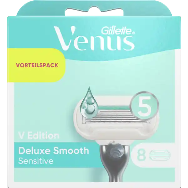 Gillette Venus V Edition Deluxe Smooth Sensitive Rasierklingen Vorteilspack: Цвет: Produktbeschreibung und details schtzt empfindliche Haut vor Irritationen SkinElixir Gleitstreifen mit einem Hauch Aloe Vera alle Venus Klingen passen auf alle Venus Rasierer auer Simply Venus und Venus for Pubic Hair ampamp Skin Kontaktdaten Procter ampamp Gamble  SchwalbachTs wwwgilletteVenuscom   Inhaltsstoffe PEGM PEGM PEG Silica Methyl DiTButyl Hydroxyhydrocinnamate Citric Acid Pentaerythrityl TetraDiTButyl Hydroxyhydrocinnamate Aloe Barbadensis Leaf Juice TrisDiTButylPhosphite BHT
https://www.rossmann.de/de/pflege-und-duft-gillette-venus-v-edition-deluxe-smooth-sensitive-rasierklingen-vorteilspack/p/7702018576685