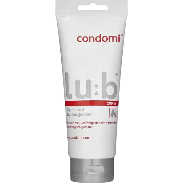 Condomi lu:b Gleit- & Massage-Gel: Цвет: Produktbeschreibung und details Aktives Gleit und Massagegel auf Wasserbasiscondomi lub verbindet sich mit der krpereigenen Feuchtigkeit zu einem natrlichen hocheffektiven Gleit und Massagegel und gleicht mangelnde Lubrikation aus Verbindet sich mit krpereigener Feuchtigkeit zu einem natrlichen hocheffektiven Gleit und Massagegel Verbessert die Gleitfhigkeit beim Intimverkehr Beugt Schmerzen beim Geschlechtsverkehr vor Untersttzt die schnelle Heilung von leichten Verletzungen Auf Wasserbasis hergestellt Wasserlslich und fettfrei Dermatologisch und mikrobiologisch getestet Hautfreundlicher pHWertfarb und geruchlos geschmacksneutral Fr die Benutzung mit Kondomen geeignet Kontaktdaten shopcondomicom Anwendung und Gebrauch Vor dem Intimverkehr im ueren Genitalbereich undoder auf Kondomen dnn auftragen Eigent sich ideal fr vaginalen oder anderen Intimverkehr Gebrauch Aufbewahrung und Verwendung Aufbewahrungs und Verwendungsbedingungen Bei Raumtemperatur lagern Keiner direkten Sonnenstrahlung aussetzen Innerhalb von  Monaten nach dem ffnen verwenden Inhaltsstoffe Wasser Glycerin Xantahn Hyaluronsure Kaliumsorbat Sorbinsure Natriumchlorid Warnhinweise und wichtige Hinweise Warnhinweise Hat keine empfngnisverhtende Wirkung und enthlt kein Spermizid
https://www.rossmann.de/de/gesundheit-condomi-lub-gleit--und-massage-gel/p/5011831094989