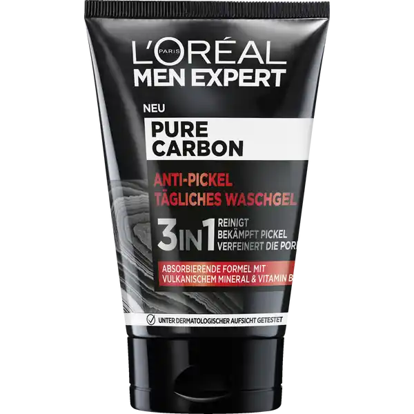 LOral Paris men expert PURE CARBON AntiPickel tgliches Waschgel: Цвет: Produktbeschreibung und details Das AntiPickel Waschgel fr Mnner Angereichert mit vulkanischem Mineral hat es eine absorbierende Wirkung Die Formel mit Vitamin B und hochwirksamen Inhaltsstoffen reinigt die Haut effektiv ampamp bekmpft Hautunreinheiten in reinigt die Haut Die Formel mit vulkanischem Mineral klrt die Haut ampamp reinigt effektiv bekmpft Pickel Wirksamkeot wissenschaftlich besttigt verfeinert die Poren Vitamin B verfeinert die Poren fr ein verbessertes Hautbild Kontaktdaten LORAL Deutschland GmbH  Geschftsbereich LOral Paris Johannstrae   Dsseldorf wwwlorealparisde   Anwendung und Gebrauch Tgliche Anwendung Benutzung als Waschgel Auf das feuchte Gesicht auftragen sanft einmassieren und mit Wasser grndlich absplen Intensiv Verwendung als Maske Auf das trockene Gesicht oder einzelne Bereiche auftragen und Minuten einwirken lassen Danach sanft mit Wasser absplen Augen und Mundpartie aussparen Inhaltsstoffe Aqua  Water Kaolinae Butylene Glycol Zea Mays Starch  Corn Starch Glycerin Decyl Glucoside Niacinamide Carrageenan Peg Glyceryl Cocoate Zinc Gluconate Glycolic Acid Sodium Chloride Sodium Hydroxide Perlite CocoBetaine Disodium Edta Charcoal Powder Citric Acid Xanthan Gum Menthol Polyglycerin Polyglyceryl Myristate Polyglyceryl Stearate Sodium Dehydroacetate Salicylic Acid Phenoxyethanol Ci   Iron Oxides Linalool Citronellol Parfum  Fragrance FIL C Warnhinweise und wichtige Hinweise Warnhinweise Bei Kontakt mit den Augen sofort grndlich aussplen
https://www.rossmann.de/de/pflege-und-duft-loreal-paris-men-expert-pure-carbon-anti-pickel-taegliches-waschgel/p/3600523979233