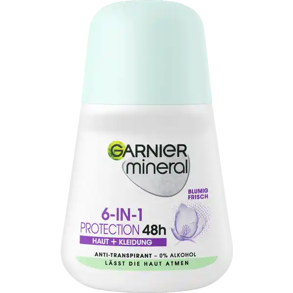 Garnier Mineral Protection 6in1 Roll-On Anti-Transpirant: Цвет: Produktbeschreibung und details Hitze Stress Sport Fr den Garnier Mineral Protection in RollOn kein Problem Das AntiTranspirant fr Damen berzeugt mit einer inWirksamkeit es sorgt bis zu  Stunden lang fr ein angenehmes Frischegefhl es schtzt langanhaltend vor Achselnsse es pflegt die Achseln es hinterlsst keine weien Rckstnde es schtzt vor gelben Flecken Die sanfte Formel mit natrlichem Mineralite einem Wirkstoff vulkanischen Ursprungs bietet einen zuverlssigen Schutz vor Achselnsse und Krpergeruch und lsst die Haut atmen Die Emulsion zieht schnell ein und hinterlsst einen angenehmen frischen Duft auf der Haut  Mineralite  Perlite Kontaktdaten LORAL Deutschland GmbH  Geschftsbereich LOral Paris Johannstrae   Dsseldorf wwwgarnierde UrsprungslandHerkunftsort Frankreich Anwendung und Gebrauch Den Garnier Mineral Protection  RollOn auf die sauberen und trockenen Achseln auftragen Kurz trocknen lassen und anschlieend anziehen Gebrauch Aufbewahrung und Verwendung Aufbewahrungs und Verwendungsbedingungen Khl und trocken lagern Inhaltsstoffe AQUA  WATER  ALUMINUM CHLOROHYDRATE  CETEARYL ALCOHOL  CETEARETH  PARFUM  FRAGRANCE  PHENOXYETHANOL  DIMETHICONE  PENTYLENE GLYCOL  PERLITE  MORINGA OLEIFERA SEED EXTRACT  DISODIUM PHOSPHATE  TETRASODIUM GLUTAMATE DIACETATE  CITRIC ACID  GLYCERIN FIL C
https://www.rossmann.de/de/pflege-und-duft-garnier-mineral-protection-6in1-roll-on-anti-transpirant/p/3600542227384