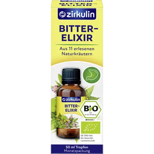 Zirkulin Bio Bitter-Elixir: Цвет: https://www.rossmann.de/de/gesundheit-zirkulin-bio-bitter-elixir/p/4036581251902
Produktbeschreibung und details Bitterstoffe haben viele gesundheitliche Vorteile Sie untersttzen die Verdauung und frdern den Fettstoffwechsel indem sie die Produktion von Gallenflssigkeit ankurbeln Das unangenehme Vllegefhl nach einer groen Mahlzeit nimmt schneller ab Auch auf die Regulation des Hungergefhls knnen die sekundren Pflanzenstoffe Duft Farb oder Aromastoff von Pflanzen einen positiven Einfluss haben Der Grund bitterer Geschmack ist der Gegenpol zu s weswegen die bitteren Tropfen bei Heihunger auf Ses beliebt sind Wer Bittertropfen zum Abnehmen nutzen mchte kann von der appetithemmenden Wirkung profitieren Obwohl Bitterstoffe so wertvoll sind kommen sie in unserer heutigen Ernhrung kaum vor Der Gehalt an Bitterstoffen in vielen Obst und Gemsesorten ist gering und der Geschmackssinn quotbitterquot fr uns zunehmend ungewohnt Das macht es schwierig ausreichend Bitterstoffe mit der Nahrung zu sich zu nehmen Zirkulin BitterElixir in BioQualitt bietet eine gute Mglichkeit Bitterstoffe wieder bewusst in den Ernhrungsplan zu integrieren hochkonzentriertes Kruter Elixir in laborgeprfter Reinheit  erlesene Naturkruter in BioQualitt ohne knstliche Zustze vegan ohne Palml frei von Gluten Laktose und Zucker  klimaneutrale Produktion in Deutschland hergestellt und kontrolliert Lebensmittelunternehmer Name Districon GmbH Adresse Standort Bielefeld Heidsieker Heide   Bielefeld wwwzirkulinde Bio Zertifikat DEKO UrsprungslandHerkunftsort EUNichtEULandwirtschaft Testurteile Qualittssiegel ampamp Verbandszeichen Rechtlich vorgeschriebene Produktbezeichnung Nahrungsergnzungsmittel mit Kruter und Gewrzextrakt aus ausgewhlten Pflanzen aus biologischem Anbau Zutaten Ethanolischer Kruter und Gewrzextrakt  aus Enzianwurzel Lwenzahnkraut und wurzel Wermutkraut Orangenschale s Ingwerwurzel Angelikawurzel bitteren Fenchelfrchten Kurkumawurzel Schafgarbenkraut Anisfrchten Tausendgldenkraut Aus kontrolliert biologischem Anbau Anwendung und Gebrauch Flasche vor Gebrauch schtteln Nehmen Sie  Bitterkrutertropfen bis zu dreimal tglich ein Im Verlauf des Tages nehmen Sie das BitterElixir nach den Hauptmahlzeiten ein als gesunde Alternative zum quotVerdauungsschnapsquot oder Espresso Wenn Sie die Bitterstoffe gegen Heihunger nutzen um Ihre Lust auf Ses zu reduzieren sollten Sie die Tropfen vor der Mahlzeit einnehmen Auch zwischen den Mahlzeiten eignet sich das BitterElixir als Ergnzung der Bitterstoffe in die Ernhrung Lassen Sie die Tropfen einfach auf der Zunge zergehen  ml Zirkulin BitterElixir Bio reichen fr  Tage Anwendung Gebrauch Aufbewahrung und Verwendung Aufbewahrungs und Verwendungsbedingungen Unter C trocken und vor Licht geschtzt aufbewahren Auerhalb der Reichweite von kleinen Kindern aufbewahren Warnhinweise und wichtige Hinweise Warnhinweise Nahrungsergnzungsmittel sollten nicht als Ersatz fr eine abwechslungsreiche und ausgewogene Ernhrung sowie eine gesunde Lebensweise dienen Enthlt   vol Alkohol Nicht Kinder unter  Jahren geeignet