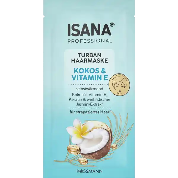 ISANA PROFESSIONAL Turban Haarmaske Kokos & Vitamin E: Цвет: https://www.rossmann.de/de/pflege-und-duft-isana-professional-turban-haarmaske-kokos-und-vitamin-e/p/4068134022752
Produktbeschreibung und details Selbstwrmende Intensivpflege fr Ihr Haar Die ISANA Professional Thermo Turban Haarmaske ist selbstwrmend und pflegt das Haar intensiv mit Kokosl Vitamin E Keratin und einem Extrakt aus westindischem Jasmin Sie verleiht strapaziertem Haar intensiven Glanz und sorgt fr eine gute Nasskmmbarkeit Verwhnen Sie sich mit dieser professionellen Intensivpflege ganz einfach zuhause Fr jede Haarstruktur geeignetDas Haar wird intensiv verwhnt und gepflegt fr glnzendes und geschmeidiges Haar selbstwrmend mit Kokosl Vitamin E Keratin ampamp westindischer JasminExtrakt fr strapaziertes Haar Rezeptur ohne Mikroplastik Kontaktdaten Dirk Rossmann GmbH Isernhgener Strae   Burgwedel wwwrossmannde UrsprungslandHerkunftsort China Testurteile Qualittssiegel ampamp Verbandszeichen Anwendung und Gebrauch Anwendung  Die Haare waschen und mit einem Handtuch leicht antrocknen Lange Haare zu einem lockeren Dutt formen und anschlieend den Turban auf das noch feuchte Haar setzen  Den Klebeverschluss vorne fest verschlieen Mit den Hnden sanft den Turban einmassieren damit sich die Maske gut im Haar verteilt  Die Maske  Minuten einwirken lassen und dabei regelmig mit beiden Hnden in kreisenden Bewegungen sanft massieren  Den Turban vorsichtig abnehmen anschlieend die Haare grndlich mit warmen Wasser auswaschen trocknen und wie gewohnt nach Ihren Wnschen stylen Inhaltsstoffe Aqua Cetearyl Alcohol Glycerin Butyrospermum Parkii Butter Cocos Nucifera Oil Hydrolyzed Keratin Tocopheryl Acetate Plumeria Alba Flower Extract Triticum Vulgare Germ Oil Ceteartrimonium Chloride Hydroxypropyl Starch Phosphate Alcohol Butylene Glycol Guar Hydroxypropyltrimonium Chloride Ethylhexylglycerin Lactic Acid Vanillyl Butyl Ether Phenoxyethanol Parfum Warnhinweise und wichtige Hinweise Warnhinweise Nur zum Einmalgebrauch Kontakt mit den Augen vermeiden Nicht fr Kinder geeignet Auer Reichweite von Kindern aufbewahren