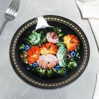 Тарелка стеклянная пирожковая Доляна «Народные мотивы», d=18 см, цвет чёрный: 