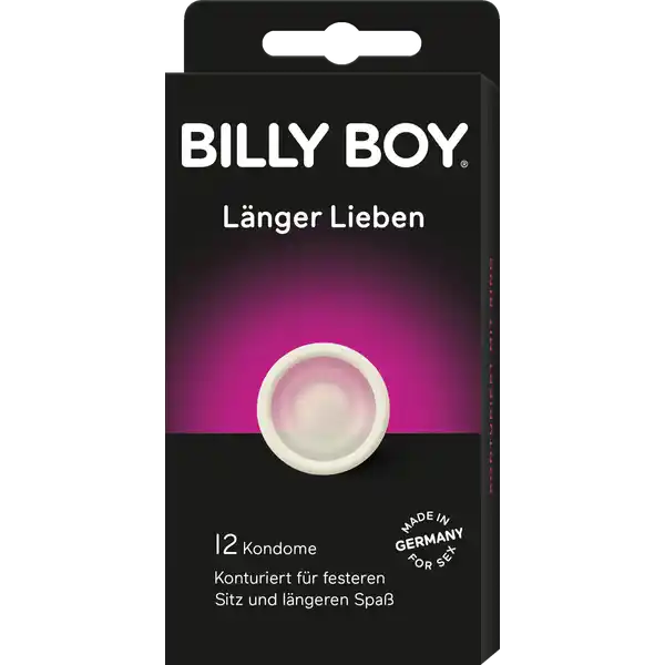 BILLY BOY Kondome quotLnger liebenquot: Цвет: Produktbeschreibung und details  Kondome hergestellt aus Naturkautschuklatex mit Gleitfilm Glatte konturierte Form mit Ring und Reservoir transparanet eingearbeiteter Ring fr sicheren und festeren Sitz lngeres und intensiveres Liebeserlebnis auf natrliche Weise benzocainfrei  ohne betubende Zusatzstoffe mit Gleitfilm dermatologisch getestet hergestellt in Deutschland jedes Kondom einzeln elektronisch geprft Breite des flachliegenden Kondoms ca  mm Wandstrke ca  mm UrsprungslandHerkunftsort Deutschland Warnhinweise und wichtige Hinweise Warnhinweise Kein Verhtungsmittel kann zu  den Schutz vor Schwangerschaft oder Infektionserkrankungen garantieren Kondome nie zusammen mit l oder fetthaltigen Gleitmitteln verwenden Bitte lesen Sie die beiliegende Gebrauchsanweisung sorgfltig insbesondere bei analer Verwendung der Kondome Konformittserklrung Konformittserklrung Laden Sie das Dokument zum Produkt als PDF herunter
https://www.rossmann.de/de/gesundheit-billy-boy-kondome-laenger-lieben/p/4008600227533