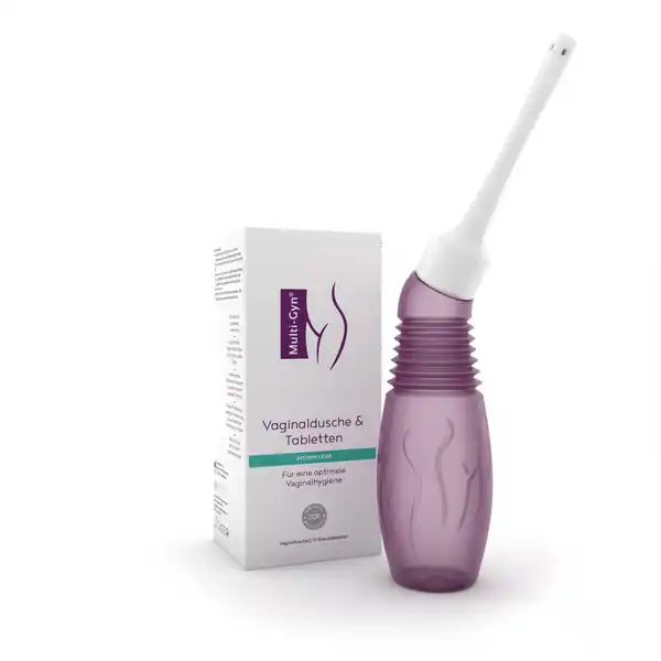 Multi-Gyn® Vaginaldusche Kombipack: Цвет: Produktbeschreibung und details MultiGyn Vaginaldusche  fr eine optimale Intimhygiene Einige Frauen leiden hufiger als andere an Intimbeschwerden wie unangenehm riechender Scheidenausfluss oder Reizungen in und um die Vagina Mit der MultiGyn Vaginaldusche knnen Sie eine Scheidensplung effizient und schonend durchfhren Optimieren Sie das Gleichgewicht Ihrer Scheidenflora und Ihrer Intimregion auf sanfte und natrliche Weise die MultiGyn Vaginaldusche ist mit einem Spezialventil ausgestattet das einen sanften Spleffekt garantiert dank des ergonomischen Designs eignet sie sich ideal zur Anwendung in verschiedenen Positionen zusammen mit den MultiGyn Brausetabletten knnen Sie eine natrliche und milde Vaginalsplung herstellen mit dieser erhalten Sie ein veganes Hygieneprodukt das frei ist von knstlichen Duftstoffen und angenehm riecht die MultiGyn Vaginaldusche eignet sich fr die intensive Pflege des Intimbereichs die Scheidendusche kann Beschwerden wie Ausfluss Juckreiz Reizungen oder Brennen lindern die vaginale Dusche wird auch fr die Vaginalhygiene zur Therapievorbereitung verwendet zum Beispiel vor der Behandlung einer Scheidenpilzinfektion in Kombination mit MultiGyn FloraPlus oder einer bakteriellen Vaginose mit MultiGyn ActiGel die MultiGyn Vaginaldusche ist frei verkuflich erhltlich Kontaktdaten Karo Pharma GmbH Pionierstr  D Krailling wwwmultigynde Anwendung und Gebrauch  Fllen Sie die MultiGyn Vaginaldusche bis zum oberen Rand des gerippten Endes mit lauwarmem Wasser  Teilen Sie eine MultiGyn Brausetablette in zwei Hlften und lsen Sie beide fr die Spllsung auf  Schrauben Sie den Applikator auf die Flasche sobald die Tablette nicht mehr sprudelt  Fhren Sie den Applikator vorsichtig in die Scheide ein  Drcken Sie die Flasche sanft um Ihre Vagina mit der Intimdusche zu reinigen  Splen Sie die MultiGyn Vaginaldusche und den Applikator nach Gebrauch mit sauberem warmem Wasser aus und lassen Sie alle Bestandteile an der Luft trocknen Gebrauch Aufbewahrung und Verwendung Aufbewahrungs und Verwendungsbedingungen Nicht in Reichweite von Kindern lagern Bewahren Sie die MultiGyn Brausetabletten in der Originalverpackung an einem trockenen Ort bei Temperaturen zwischen C und C Zimmertemperatur auf Inhaltsstoffe MultiGyn Brausetablette  QRKomplex patentierte bioaktive Polysaccharide Milchsure Askorbinsure Enthlt Laktose Konformittserklrung Konformittserklrung Laden Sie das Dokument zum Produkt als PDF herunter
https://www.rossmann.de/de/pflege-und-duft-multi-gyn-vaginaldusche-kombipack/p/8714207430820