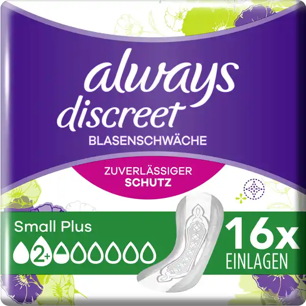 Always Discreet Inkontinenz Small: Цвет: Produktbeschreibung und details Die Always Discreet Inkontinenzeinlagen Small bieten Ihnen Rundumschutz und eine diskrete Passform Jede Einlage ist so konzipiert dass sie zuverlssigen Schutz vor Auslaufen Geruchskontrolle sofortiges Trocknen und ein weiches sanftes Gefhl auf der Haut bietet whrend sie sich diskret an Ihren Krper anpasst Wenn Niesen oder Lachen zu Blasenschwche fhrt bieten die Always Discreet Einlagen Small einen starken Schutz und die gewnschte Diskretion damit Sie sich sicher fhlen knnen der Kern mit zwei Schutzschichten verwandelt Flssigkeit in Gel und schliet sie ein bequem und bleiben diskret an ihrem Platz verfgt ber einen ultradnnen RapidDryKernder Ihnen unglaublichen Schutz vor Auslaufen und hohe Diskretion bietet geruchsneutralisierende Technologie fr volle Geruchskontrolle dermatologisch getestet Kontaktdaten Procter ampamp Gamble Sulzbacher Str   Schwalbach am Taunus Germany wwwpgcom    Testurteile Qualittssiegel ampamp Verbandszeichen Warnhinweise und wichtige Hinweise Warnhinweise Produkt zur Einmalnutzung Nicht wiederverwendbar
https://www.rossmann.de/de/pflege-und-duft-always-discreet-inkontinenz-small/p/8006540713617