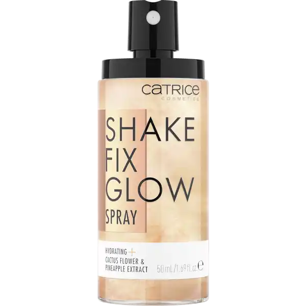 Catrice Shake Fix Glow Spray: Цвет: https://www.rossmann.de/de/make-up-catrice-shake-fix-glow-spray/p/4059729277060
Produktbeschreibung und details Shake fix glow Das feuchtigkeitsspendende FixierSpray mit Extrakten aus Kaktusblte und Ananas verlngert die Haltbarkeit des MakeUps erfrischt pflegt die Haut und verleiht ihr dank ultrafeiner Schimmerpartikel einen frischen Glow in Sekundenschnelle Einfach die Flasche schtteln und das angenehm frisch duftende Spray gleichmig auf das Gesicht aufsprhen  fertig ist der strahlende Look Die Formel ist vegan und enthlt keine Mikroplastikpartikel Kontaktdaten cosnova GmbH Am Limespark  D Sulzbach am Taunus wwwcatricede UrsprungslandHerkunftsort Polen Anwendung und Gebrauch Gesichtsspray ist eine perfekte Ergnzung fr die tgliche BeautyRoutine Es kann zustzlich nach der Tagespflege als Pflegeboost aufgesprht werden oder auch zwischendurch on the go um die Haut mit Feuchtigkeit zu versorgen und ihr einen Frischekick zu verleihen Inhaltsstoffe AQUA WATER HEXANEDIOL GLYCERIN ANANAS SATIVUS PINEAPPLE FRUIT EXTRACT CEREUS GRANDIFLORUS CACTUS FLOWER EXTRACT PANTHENOL LEUCONOSTOCRADISH ROOT FERMENT FILTRATE BUTYLENE GLYCOL POLYGLYCERYL CAPRYLATE SODIUM PHYTATE HYDROLYZED JOJOBA ESTERS SYNTHETIC FLUORPHLOGOPITE MICA PROLINE TIN OXIDE LACTIC ACID CITRIC ACID SODIUM BENZOATE PARFUM FRAGRANCE CI  IRON OXIDES CI  TITANIUM DIOXIDE Warnhinweise und wichtige Hinweise Warnhinweise Augen und Mund geschlossen halten Bei Augenkontakt bitte grndlich mit Wasser splen