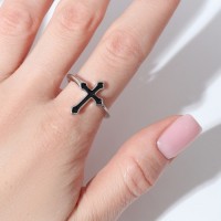 Кольцо "Крест" готика, цвет чёрный в серебре, безразмерное: 