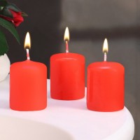 Набор свечей - цилиндров, 4х5 см, набор 3 шт, красная: 