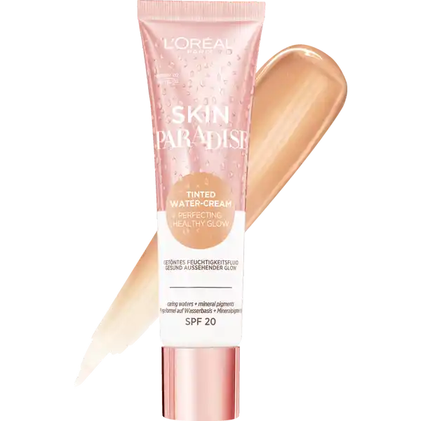 LOral Paris Skin Paradise getntes Feuchtigkeitsfluid Medium: Цвет: Produktbeschreibung und details Lets Glow Girl  bringen Sie Ihre Haut zum Strahlen Skin Paradise von LOral Paris vereint Hautpflege und leichte Tnung  fr eine natrliche Ausstrahlung und ein frisches Aussehen Das Feuchtigkeitsfluid verfeinert dank seiner Formel mit natrlichen Inhaltsstoffen wie Aloe Vera Hamamelis und Ingwer das Hautbild Die leicht getnte Formel sorgt fr einen gesund aussehenden Glow und versorgt die Haut sprbar mit Feuchtigkeit Die flssige leicht deckende Textur des Skin Paradise Fluids fettet nicht zieht schnell ein und pflegt die Haut nachhaltig Zurck bleiben ein zartes angenehmes Hautgefhl und ein sichtbar frischerer optisch optimierter Teint Kontaktdaten LORAL Deutschland GmbH  Geschftsbereich LOral Paris Johannstrae   Dsseldorf Anwendung und Gebrauch Das Feuchtigkeitsfluid gleichmig mit den Fingern einem Schwmmchen oder einem MakeupPinsel auf das Gesicht auftragen Gebrauch Aufbewahrung und Verwendung Aufbewahrungs und Verwendungsbedingungen Khl und trocken lagern Inhaltsstoffe AQUA  WATER  GLYCERIN  CAPRYLYL METHICONE  PHENYLBENZIMIDAZOLE SULFONIC ACID  PROPANEDIOL  DIMETHICONE  PENTYLENE GLYCOL  DIMETHICONEPEG CROSSPOLYMER  TITANIUM DIOXIDE  SODIUM HYDROXIDE  SODIUM CHLORIDE  PHENOXYETHANOL  TRIETHOXYSILYLETHYL POLYDIMETHYLSILOXYETHYL DIMETHICONE  ISOPROPYL TITANIUM TRIISOSTEARATE  CHLORPHENESIN  DISODIUM EDTA  ALOE BARBADENSIS LEAF JUICE POWDER  HAMAMELIS VIRGINIANA WATER  WITCH HAZEL WATER  ALUMINA  BUTYLENE GLYCOL  STEARIC ACID  ALUMINUM HYDROXIDE  DIPROPYLENE GLYCOL  ALCOHOL  SODIUM HYALURONATE  SODIUM CITRATE  TOCOPHEROL  ZINGIBER OFFICINALE ROOT EXTRACT  GINGER ROOT EXTRACT  SANGUISORBA OFFICINALIS ROOT EXTRACT  CINNAMOMUM CASSIA BARK EXTRACT  CITRIC ACID   MAY CONTAIN CI   TITANIUM DIOXIDE  CI  CI  CI   IRON OXIDES FIL B
https://www.rossmann.de/de/make-up-loreal-paris-skin-paradise-getoentes-feuchtigkeitsfluid-medium-02/p/3600523880157