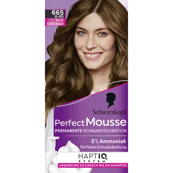 Schwarzkopf Perfect Mousse Perfect Mousse Schaumcoloration 665 Helles Schokobraun: Цвет: Produktbeschreibung und details Einfach wie ein Shampoo Kennen Sie das Geheimnis einer perfekten Coloration Verwenden Sie Perfect Mousse Shade  Helles Schokobraun Mit seinem sanften Schaum macht Perfect Mousse das Colorieren zu Hause erstaunlich einfach lang anhaltende glnzende Farben gepflegt und gesund aussehendes Haar perfekte Grauabdeckung  Ammoniak Kontaktdaten Schwarzkopf ampamp Henkel GmbH D Dsseldorf wwwschwarzkopfde     Anwendung und Gebrauch Bitte Gebrauchsanweisung beachten
https://www.rossmann.de/de/pflege-und-duft-schwarzkopf-perfect-mousse-perfect-mousse-schaumcoloration-665-helles-schokobraun/p/4015100334067