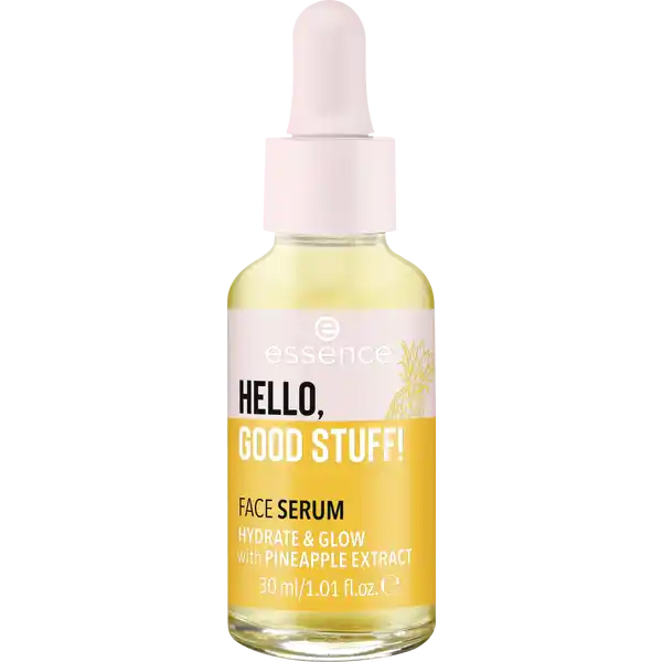 essence HELLO, GOOD STUFF! FACE SERUM: Цвет: https://www.rossmann.de/de/make-up-essence-hello-good-stuff-face-serum/p/4059729287960
Produktbeschreibung und details Mit diesem Face Serum ist ein strahlender Teint garantiert Die silikonfreie Formel mit Ananasextrakt die auf  natrliche Inhaltsstoffe setzt spendet intensiv Feuchtigkeit hinterlsst einen wunderschnen Glow und einen zarten PineappleDuft Kontaktdaten cosnova GmbH Am Limespark  D Sulzbach am Taunus UrsprungslandHerkunftsort Oesterreich Anwendung und Gebrauch Ein pflegendes Gesichtsserum lsst sich ganz einfach in die tgliche BeautyRoutine integrieren einfach nach der Gesichtsreinigung ein paar Tropfen Serum auf Gesicht Hals und Dekollet auftragen sanft einmassieren und einziehen lassen Anschlieend kann die normale Tagespflege aufgetragen werden Inhaltsstoffe AQUA WATER ANANAS SATIVUS PINEAPPLE FRUIT WATER GLYCERIN PANTHENOL SODIUM HYALURONATE XANTHAN GUM PENTYLENE GLYCOL SODIUM LAURYL SULFOACETATE SODIUM OLEOYL SARCOSINATE SODIUM GLUCONATE ZINC PCA SODIUM CHLORIDE SODIUM OLEATE SODIUM SULFATE CITRIC ACID SODIUM BENZOATE POTASSIUM SORBATE PARFUM FRAGRANCE CI  ORANGE  CI  YELLOW