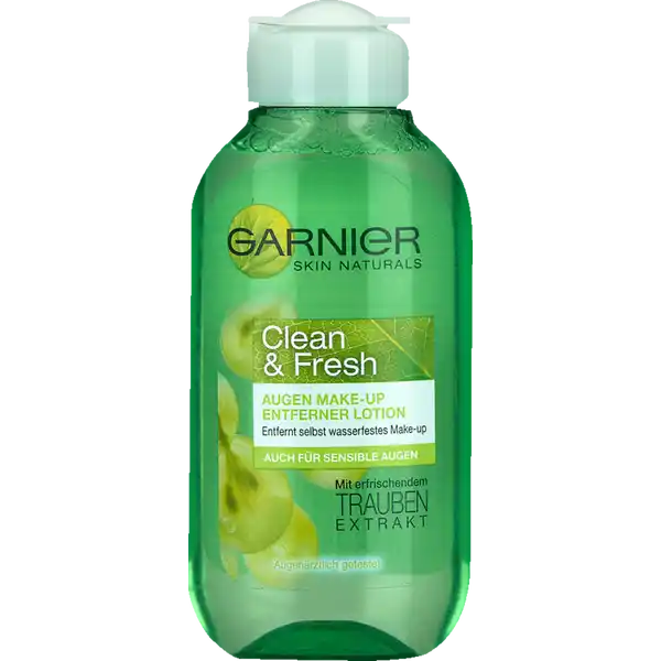 Garnier Skin Naturals Clean & Fresh Augen Make-up Entferner Lotion: Цвет: Produktbeschreibung und details entfernt selbst wasserfestes Makeup auch fr sensible Augen mit erfrischendem TraubenExtrakt augenrztlich getestet Kontaktdaten GARNIER TSA  F  ASNIERES CEDEX Anwendung und Gebrauch Geben Sie die Lotion auf einen Wattepad und streichen Sie die Augen sanft von innen nach auen Inhaltsstoffe AquaWater PEG CaprylicCapric Glycerides Poloxamer  Poloxamer  PEG CaprylicCapric Glycerides Polysorbate  Benzyl Salicylate Disodium EDTA Linalool Methylparaben Polyaminopropyl Biguanide Pyrus Malus WaterApple Fruit Water Tetrasodium EDTA Vitis Vinifera ExtractGrapefruit Water ParfumFragrance FIL B
https://www.rossmann.de/de/make-up-garnier-skin-naturals-clean-und-fresh-augen-make-up-entferner-lotion/p/3600540038401