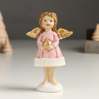 Сувенир полистоун "Девочка-ангел в розовом, с золотой звездой" блёстки, золото 4х7,5х12 см: 