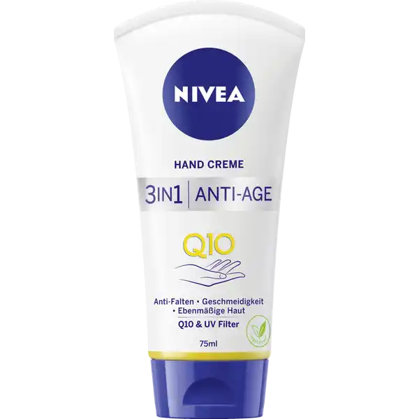 NIVEA Hand Creme 3in1 Anti-Age: Цвет: Produktbeschreibung und details Wnschen Sie sich schne geschmeidige Hnde und mchten den ersten Alterszeichen vorbeugen Dann probieren Sie die NIVEA in AntiAge Hand Creme mit veganer Formel Sie beinhaltet hauteigenes Q und UV Filter So wirkt sie gleich dreifach mildert Fltchen sichtbar spendet Ihren Hnden intensive Feuchtigkeit und schtzt vor UVbedingten Altersflecken Fr einen Effekt den Sie nicht nur fhlen sondern auch sehen knnen NIVEA in AntiAge Care Q Hand Creme mildert Fltchen sichtbar schtzt vor UVbedingten Altersflecken verleiht Geschmeidigkeit glttende Pflege mit veganer Formel Kontaktdaten Beiersdorf AG  Hamburg wwwniveacom Anwendung und Gebrauch Hand Creme sanft auftragen und einziehen lassen Fr eine bessere Wirkung nach dem Waschen regelmig nachcremen Inhaltsstoffe Aqua Glycerin Octyldodecanol Cetyl Alcohol Octocrylene Stearyl Alcohol Glyceryl Stearate SE Hydrogenated CocoGlycerides Creatine MethylhydantoinImide Ubiquinone Butyrospermum Parkii Butter Dimethicone Butyl Methoxydibenzoylmethane AcrylatesC Alkyl Acrylate Crosspolymer Carbomer Sodium Cetearyl Sulfate Sodium Hydroxide Ethylhexylglycerin Phenoxyethanol Trisodium EDTA Linalool Citronellol Hexyl Cinnamal Benzyl Alcohol AlphaIsomethyl Ionone Limonene Eugenol Parfum
https://www.rossmann.de/de/pflege-und-duft-nivea-hand-creme-3in1-anti-age/p/0000042417521