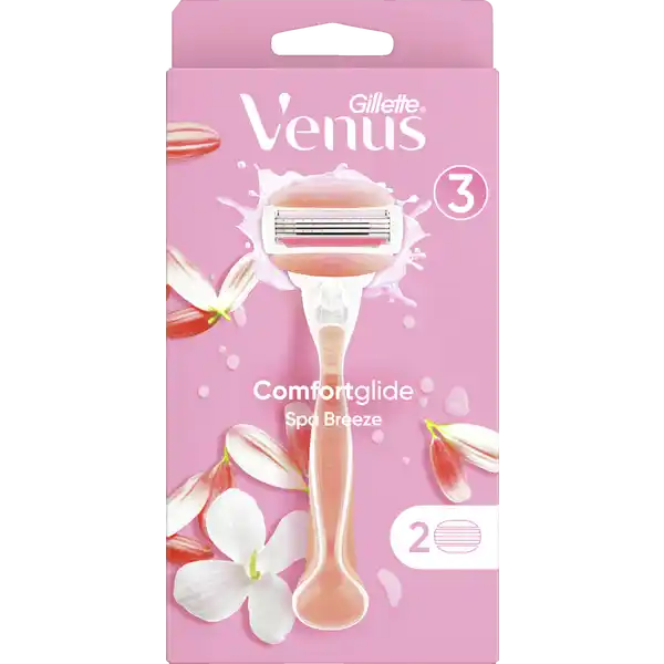 Gillette Venus Rasierer Comfortglide Spa Breeze mit 2 Klingen: Цвет: Produktbeschreibung und details Die Gillette Venus Rasierklingen fr Frauen wurden speziell fr den weiblichen Krper designt Der Gillette Venus Comfortglide Spa Breeze hat  Klingen fr eine glatte und grndliche Rasur Die Rasierklingen sind mit Gelkissen ausgestattet fr sanftere Zge und eine komfortable Rasur Mit einem Hauch von botanischen len Alle VenusKlingen passen auf alle VenusHandstcke auer Simply Venus GLATT ampamp GRNDLICH Die  hochwertigen Klingen bieten ganz einfach eine glatte und grndliche Rasur KOMFORTABLES GLEITEN Rasierklingen mit Gelkissen fr nahtloses Gleiten bei jedem Zug ERGONOMISCHES NACHHALTIGES HANDSTCK Komfortabler Halt dank SoftGripHandstck und hergestellt mit  recyceltem Plastik ADAPTIVES KLINGENDESIGN Die Klingen sind so im Rasierer verankert dass sie sich flexibel der Haut anpassen HAUTSCHUTZ Die Gelkissen schtzen die Haut vor Schnittwunden und Irritationen Nahtloses Gleiten bei jedem Zug fr eine komfortable Rasur PLASTIKFREIE PACKUNG Plastikfreie Packung vollstndig recycelbar und hergestellt aus mindestens  recycelten Materialien FSCzertifiziert alle VenusKlingen passen auf alle VenusHandstcke auer Simply Venus Kontaktdaten Procter ampamp Gamble  SchwalbachTs Germany    UrsprungslandHerkunftsort Polen Inhaltsstoffe Lubrastrip PEGM PEGM PEG Silica Aloe Barbadensis Leaf Juice Pentaerythrityl TetraDiTButyl Hydroxyhydrocinnamate Tocopheryl Acetate TrisDiTButylPhosphite Vitis Vinifera Grape Seed Oil Persea Gratissima Avocado Oil BHT Glycol Rasiergelkissen Sodium Stearate Propylene Glycol Glycerin Aqua Sorbitol Sodium Laureth Sulfate Sodium Myristate Lauric Acid Hydrogenated Vegetable Oil Persea Gratissima Oil Olea Europaea Fruit Oil PEGM PEGM Garcinia Indica Seed Butter Parfum PEGM Stearic Acid Tocopheryl Acetate Sodium Chloride Hexyl Cinnamal Vitis Vinifera Seed Oil Polyquaternium Silica Tetrasodium Etidronate Tetrasodium EDTA Benzyl Salicylate Limonene Linalool BHT Sodium Acetate Isopropyl Alcohol CI
https://www.rossmann.de/de/pflege-und-duft-gillette-venus-rasierer-comfortglide-spa-breeze-mit-2-klingen/p/7702018577071