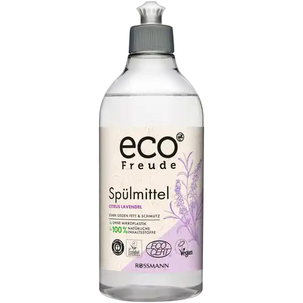 eco Freude Splmittel Citrus Lavendel: Цвет: Produktbeschreibung und details Wie ich Geschirr zum Strahlen bringe Na mit  natrlichen Inhaltsstoffen Die geben mir Kraft  gegen Fett und Schmutz Ganz nebenbei hinterlasse ich einen angenehm frischen CitrusLavendelDuft Weiterfhrende Informationen zum Thema Klimaneutralitt finden Sie unter rossmanndeklimaneutral und unter climatepartnercom Kontaktdaten Dirk Rossmann GmbH Isernhgener Str   Burgwedel wwwrossmannde     UrsprungslandHerkunftsort Dnemark Testurteile Qualittssiegel ampamp Verbandszeichen Anwendung und Gebrauch SO DOSIERST DU MICH Leicht verschmutztes Geschirr  ml auf  l Wasser Normal verschmutztes Geschirr  ml auf  l Wasser So erhltst Du ca  Splgnge Geschirr in Wasser einweichen Empfohlene Dosierung beachten ber sauberes Geschirr freuen  auch ohne viel Schaum Behlter nur vllig restentleert der Wertstoffsammlung zufhren SO REINIGST DU UMWELTFREUNDLICH Geschirr in Wasser einweichen Empfohlene Dosierung beachten ber sauberes Geschirr freuen  auch ohne viel Schaum Gebrauch Aufbewahrung und Verwendung Aufbewahrungs und Verwendungsbedingungen Auer Reichweite von Kindern aufbewahren Inhaltsstoffe  anionische Tenside unter  amphotere Tenside Duftstoffe Enthlt auerdem AQUA SODIUM CHLORIDE LACTIC ACID  der gesamten Inhaltsstoffe sind natrlichen Ursprungs kologische Wasch und Reinigungsmittel zertifiziert durch ECOCERT Greenlife nach dem ECOCERT Standard verfgbar unter httpdetergentsecocertcomen Warnhinweise und wichtige Hinweise Warnhinweise ACHTUNG Verursacht schwere Augenreizung Ist rztlicher Rat erforderlich Verpackung oder Kennzeichnungsetikett bereithalten Darf nicht in die Hnde von Kindern gelangen AugenschutzGesichtsschutz tragen BEI KONTAKT MIT DEN AUGEN Einige Minuten lang behutsam mit Wasser splen Eventuell vorhandene Kontaktlinsen nach Mglichkeit entfernen Weiter splen Bei anhaltender Augenreizung rztlichen Rat einholenrztliche Hilfe hinzuziehen Detergenzienblatt Detergenzienblatt Laden Sie das Dokument zum Produkt als PDF herunter
https://www.rossmann.de/de/haushalt-eco-freude-spuelmittel-citrus-lavendel/p/4305615834702