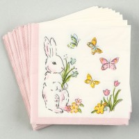 Салфетки бумажные «Кролик с бабочками» 25х25 см, набор 20 шт.: 
