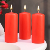 Набор свечей - цилиндров, 5х11,5 см, набор 3 шт, красная: 