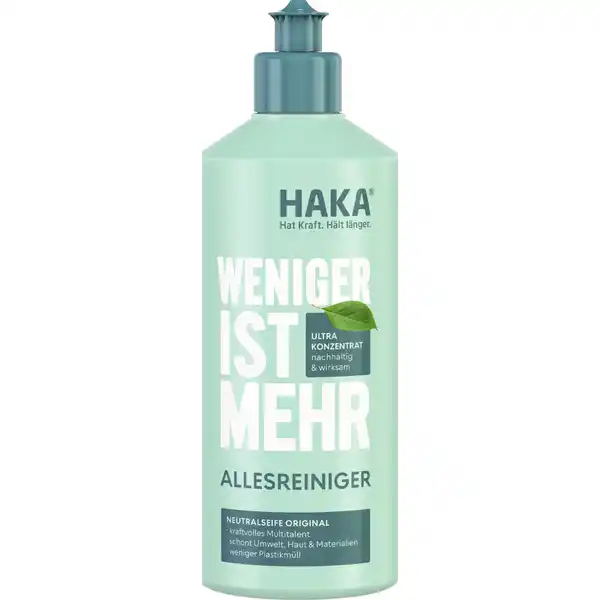 HAKA Allzweckreiniger Neutralseife: Цвет: https://www.rossmann.de/de/haushalt-haka-allzweckreiniger-neutralseife/p/4045607001018
Produktbeschreibung und details HAKA NEUTRALSEIFE ist das ergiebige Multitalent zum Putzen Vorwaschen und fr viele weitere Anwendungen Sie reinigt kraftvoll ist  umweltfreundlich sanft zur Haut und allen Materialien Bereits  TL auf  Liter Wasser gengt fr die Entfaltung der kraftvollen Reinigungseigenschaften Anwendungen Kche Bad Glasflchen AutowscheOutdoor Fubodenreiniger zB Laminat PVC Fliesen Fleckenentfernung und Wschevorbehandlung gem mod OECDTest  A  Metabolitentest Kontaktdaten HAKA Kunz GmbH Bahnhofstrae   Waldenbuch wwwhakacom    Anwendung und Gebrauch Bereits  TL auf  Liter Wasser gengt fr die Entfaltung der kraftvollen Reinigungseigenschaften Zum Putzen Geschirrsplen oder zur Fleckenvorbehandlung Der Universalreiniger ist das vielseitige Multitalent fr ein rundum strahlendes Zuhause Inhaltsstoffe  Anionische Tenside amplt Parfum Benzyl Alcohol Phenoxyethanol Phenylpropanol Limonene Citronellol Warnhinweise und wichtige Hinweise Warnhinweise Darf nicht in die Hnde von Kindern gelangen