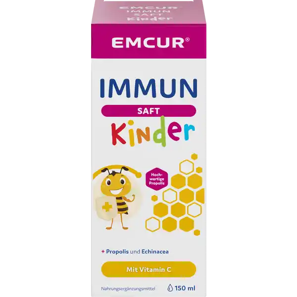 Emcur Immun Saft Kinder: Цвет: https://www.rossmann.de/de/gesundheit-emcur-immun-saft-kinder/p/4083700302984
Produktbeschreibung und details Der Emcur Immun Saft Kinder ist reich an Vitamin C Vitamin C trgt zur normalen Funktion des Immunsystems und zum Schutz der Zellen vor oxidativem Stress bei Darber hinaus enthlt der Saft hochwertige Propolis Echinacea Thymian und Wegerich Propolis ist eine natrliche Substanz die von Bienen hergestellt wird EMCUR Immun Saft Kinder ist laktose glutenfrei vegetarisch und ohne Farbstoffe reich an Vitamin C Zustzlich sind Propolis Echinacea Thymian und Wegerich enthalten Kontaktdaten Emcur GmbH Mainzer Str c  Bad Ems wwwemcurcom Zutaten Fruktosesirup Propolisextrakt Echinaceaextrakt Echinacea purpurea L Thymianextrakt Thymus vulgaris L Wegerichextrakt Plantago lanceolata L Ascorbinsure Vitamin C Wasser Konservierungsstoff Kaliumsorbat Kirscharoma Nhrwerte Durchschnittliche Nhrwertangaben pro  Portion  Stck Tagesdosis Referenzwert  x tglich  ml Kohlenhydrate  g NRV Vitamin C  mg   Anwendung und Gebrauch Bei bekannten Allergien gegen Bienenprodukte wird vom Verzehr abgeraten Vor dem Verzehr gut schtteln Enthlt  g bzw  g Kohlenhydrate pro Tagesportion  ml bzw  ml Kinder bis zu  Jahren nehmen  ml  TL  tglich vorzugsweise einmal morgens und einmal abends Kinder ab  Jahren nehmen  ml  EL  tglich vorzugsweise einmal morgens und einmal abends Vor dem Verzehr gut schtteln Gebrauch Aufbewahrung und Verwendung Aufbewahrungs und Verwendungsbedingungen Khl und trocken sowie lichtgeschtzt lagern Auerhalb der Reichweite von Kindern aufbewahren Warnhinweise und wichtige Hinweise Warnhinweise Die angegebene empfohlene tgliche Verzehrsmenge darf nicht berschritten werden Nahrungsergnzungsmittel sollen nicht als Ersatz fr eine ausgewogene und abwechslungsreiche Ernhrung verwendet werden Auerhalb der Reichweite von kleinen Kindern lagern