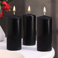 Набор свечей - цилиндров, 5х11,5 см, набор 3 шт, черная: 