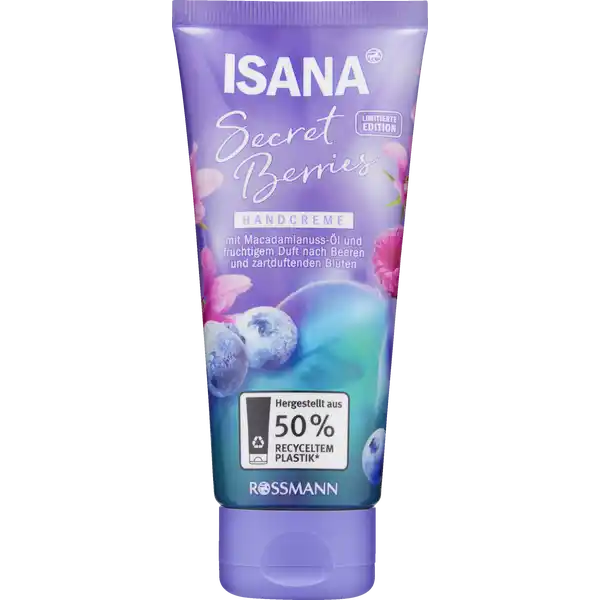 ISANA Handcreme Secret Berries: Цвет: Produktbeschreibung und details Mit viel Liebe zum Detail haben wir fr deine ISANA HANDCREME SECRET BERRIES traumhafte Duftnuancen und wertvolle Inhaltsstoffe die deine Hnde intensiv pflegen ausgewhlt Die Formulierung mit Sheabutter ampamp Macadamianussl zieht sofort ein  fr rundum gepflegte Hnde jeden Tag Dermatologisch besttigt und pHhautneutral Kontaktdaten Dirk Rossmann GmbH Isernhgener Strae   Burgwedel wwwrossmannde   UrsprungslandHerkunftsort Hergestellt in der EU Inhaltsstoffe Aqua Glycerin Ethylhexyl Stearate Cetearyl Alcohol Glyceryl Stearate Glyceryl Stearate Citrate Butyrospermum Parkii Butter CocoCaprylate Macadamia IntegrifoliaTetraphylla Seed Oil Sodium Stearoyl Glutamate Oryza Sativa Starch Tocopherol Citric Acid Parfum Limonene Hexyl Cinnamal Benzyl Alcohol Citronellol Dehydroacetic Acid Benzoic Acid Phenoxyethanol
https://www.rossmann.de/de/pflege-und-duft-isana-handcreme-secret-berries/p/4305615950334