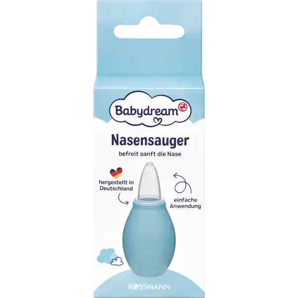 Babydream Nasensauger: Цвет: Produktbeschreibung und details Unser Babydream Nasensauger untersttzt Sie dabei Ihr Kind bei Schnupfen und verstopfter Nase von berschssigem Nasensekret zu befreien sodass es wieder frei durchatmen kann Kontaktdaten Dirk Rossmann GmbH Isernhgener Strae   Burgwedel wwwrossmannde UrsprungslandHerkunftsort Deutschland Gebrauch Aufbewahrung und Verwendung Aufbewahrungs und Verwendungsbedingungen So reinigen Sie den Nasensauger Bitte reinigen Sie den Nasensauger mit heiem Wasser und mildem Splmittel oder einem sauberen feuchten Tuch Warnhinweise und wichtige Hinweise Warnhinweise WARNUNGDieser Artikel ist kein Kinderspielzeug Nie dem Kind berlassen es besteht Verletzungsgefahr Nicht zu tief in die Nase einfhren Verletzungsgefahr Vor jeder Benutzung ist das Produkt zu untersuchen Bei ersten Anzeichen einer Beschdigung oder Schwachstelle ist es wegzuwerfen Kein medizinisches Produkt Alle Einzelteile immer auerhalb der Reichweite des Kindes aufbewahren es besteht Verletzungsgefahr Nicht auskochen Nicht in der Splmaschine reinigen Nicht im Dampfsterilisator reinigen
https://www.rossmann.de/de/baby-und-spielzeug-babydream-nasensauger/p/4305615545042