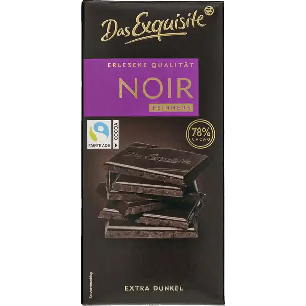 Das Exquisite Feinherbschokolade Noir: Цвет: Produktbeschreibung und details  Cacao extra dunkel Lebensmittelunternehmer Name Dirk Rossmann GmbH Adresse Isernhger Strae  Burgwedel wwwrossmannde   UrsprungslandHerkunftsort Deutschland Rechtlich vorgeschriebene Produktbezeichnung Bitterschokolade Zutaten Kakaomasse Zucker Kakaopulver stark entlt  Kakao  mindestens Kann Spuren von SCHALENFRCHTEN MILCH und GLUTEN enthalten Nhrwerte Durchschnittliche Nhrwertangaben pro  g Energie  kj   kcal Fett  g davon  gesttigte Fettsuren  g Kohlenhydrate  g davon  Zucker  g Eiwei  g Salz  g Gebrauch Aufbewahrung und Verwendung Aufbewahrungs und Verwendungsbedingungen Vor Wrme schtzen und trocken lagern
https://www.rossmann.de/de/lebensmittel-das-exquisite-feinherbschokolade-noir/p/4305615838847