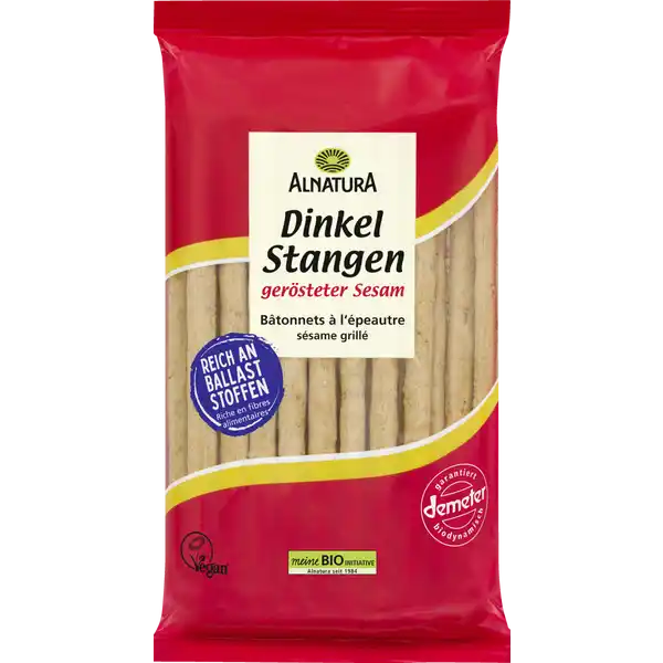 Alnatura Bio Dinkel Stangen: Цвет: Produktbeschreibung und details gersteter Sesam reich an Ballaststoffen vegan Lebensmittelunternehmer Name Alnatura GmbH Adresse MahatmaGandhiStr  D Darmstadt wwwalnaturade Bio Zertifikat DEKO UrsprungslandHerkunftsort EUNichtEULandwirtschaft Testurteile Qualittssiegel ampamp Verbandszeichen Rechtlich vorgeschriebene Produktbezeichnung Bio DinkelStangengebck mit Sesam Zutaten DINKELVOLLKORNMEHL   DINKELMEHL  Type   SESAM  gerstet  Palml Hefe Meersalz aus DemeterLandbau aus biologischer Landwirtschaft Dinkel ist eine Weizenart Kann Spuren von MILCH enthalten Das Bio Palml in diesem Produkt stammt aus nachhaltigem Anbau und rckverfolgbaren Quellen Nhrwerte Durchschnittliche Nhrwertangaben pro  g Energie  kj   kcal Fett  g davon  gesttigte Fettsuren  g Kohlenhydrate  g davon  Zucker  g Ballaststoffe  g Eiwei  g Salz  g Gebrauch Aufbewahrung und Verwendung Aufbewahrungs und Verwendungsbedingungen Bitte trocken lagern und vor Wrme schtzen
https://www.rossmann.de/de/lebensmittel-alnatura-bio-dinkel-stangen/p/4104420052369