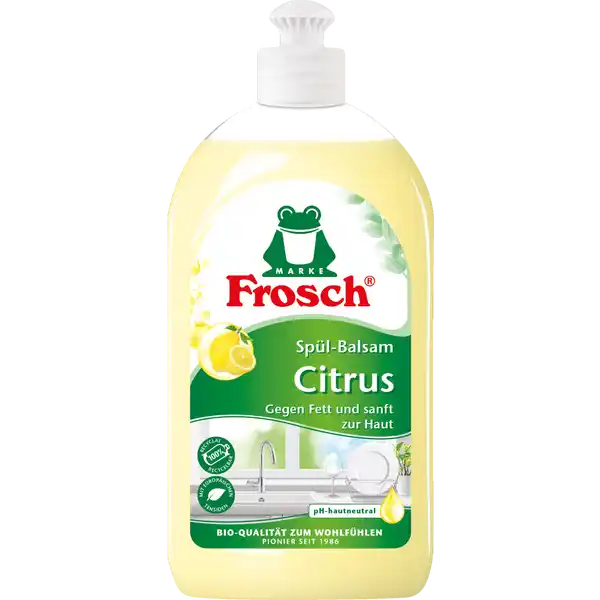 Frosch Citrus SplBalsam: Цвет: Produktbeschreibung und details reinigt das Geschirr glnzend sauber die Rezeptur auf Basis pflanzlicher Tenside entfernt optimal Fett und Schmutz und schont gleichzeitig die Hnde  mit ZitronenExtrakt pHhautneutral  Hautvertrglichkeit dermatologisch besttigt erhlt das Feuchtigkeitsgleichgewicht der Haut Kontaktdaten ErdalRex GmbH Rheinallee   Mainz wwwfroschde Verbraucherberatung   oder   Anwendung und Gebrauch Dosierung auf  L Wasser wenig verschmutzt  ml verschmutzt  ml Inhaltsstoffe   anionische Tenside amplt  nichtionische Tenside amphotere Tenside Konservierungsmittel Lactic Acid Duftstoffe Weitere Inhaltstoffe ZitronenExtrackt in geringen Mengen Lebensmittelfarbstoffe Warnhinweise und wichtige Hinweise Warnhinweise Auer Reichweite von Kindern aufbewahren
https://www.rossmann.de/de/haushalt-frosch-citrus-spuel-balsam/p/4001499944574