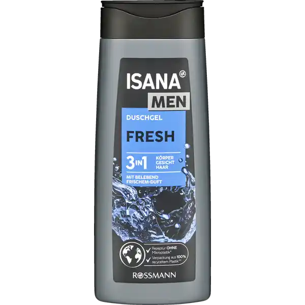 ISANA MEN 3in1 Duschgel Fresh: Цвет: https://www.rossmann.de/de/pflege-und-duft-isana-men-3in1-duschgel-fresh/p/4305615407616
Produktbeschreibung und details ISANA MEN in Duschgel Fresh fr die optimale Erfrischung und Pflege der Mnnerhaut mit FeuchtigkeitsFormel hilft den Feuchtigkeitsgehalt der Haut zu bewahren pHhautfreundlich Hautvertrglichkeit dermatologisch besttigt vegan diese Rezeptur ist zu   ohne Mikroplastik Kontaktdaten Dirk Rossmann GmbH Isernhgener Strae   Burgwedel wwwrossmannde UrsprungslandHerkunftsort EU Testurteile Qualittssiegel ampamp Verbandszeichen Gebrauch Aufbewahrung und Verwendung Aufbewahrungs und Verwendungsbedingungen Augenkontakt vermeiden Inhaltsstoffe Aqua Sodium Laureth Sulfate Sodium Chloride Cocamidopropyl Betaine Coco Glucoside Glyceryl Oleate Tocopherol Hydrogenated Palm Glycerides Citrate Hydroxypropyl Guar Hydroxypropyltrimonium Chloride Sodium Lauroyl Glutamate Propylene Glycol Decyl Glucoside Parfum Sodium Benzoate Potassium Sorbate Citric Acid CI