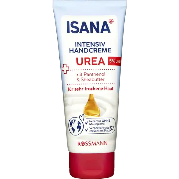 ISANA reichhaltige Handcreme Urea intensiv: Цвет: https://www.rossmann.de/de/pflege-und-duft-isana-reichhaltige-handcreme-urea-intensiv/p/4305615609997
Produktbeschreibung und details Sprbare Pfege und wertvolle Inhaltsstoffe fr das gute Gefhl streichelzarter Hnde ISANA HANDCREMES fr Ihre tgliche Handpflege ISANA reichhaltige Handcreme Urea intensiv mit feuchtigkeitsbindendem Urea bietet eine spezielle Pfege fr sehr trockene Hnde Durch wertvolle Inhaltsstoffe wie Panthenol Sheabutter und Bienenwachs werden rissige und beanspruchte Hnde intensiv gepfegt und wieder weich und geschmeidig Die besondere Wirkstoffkombination dieser Creme hilft zudem den Feuchtigkeitshaushalt Ihrer Haut zu bewahren Die Creme zieht schnell ein und hinterlsst keinen Fettfilm fr sehr trockene Haut mit Panthenol Hautvertrglichkeit dermatologisch besttigt pHhautfeundlich diese Rezeptur ist zu   ohne Mikroplastik Kontaktdaten Dirk Rossmann GmbH Isernhgener Strae   Burgwedel wwwrossmannde Testurteile Qualittssiegel ampamp Verbandszeichen Inhaltsstoffe Aqua Olea Europaea Fruit Oil Urea Cetearyl Alcohol Glycerin Glyceryl Stearate Citrate Glyceryl Stearate SE Ethylhexyl Stearate Butyrospermum Parkii Butter Stearic Acid Persea Gratissima Oil Cera Alba Panthenol Tocopheryl Acetate Carbomer Sodium Hydroxide Parfum Phenoxyethanol Ethylhexylglycerin Hexyl Cinnamal Linalool Citronellol AlphaIsomethyl Ionone Coumarin Geraniol DLimonene