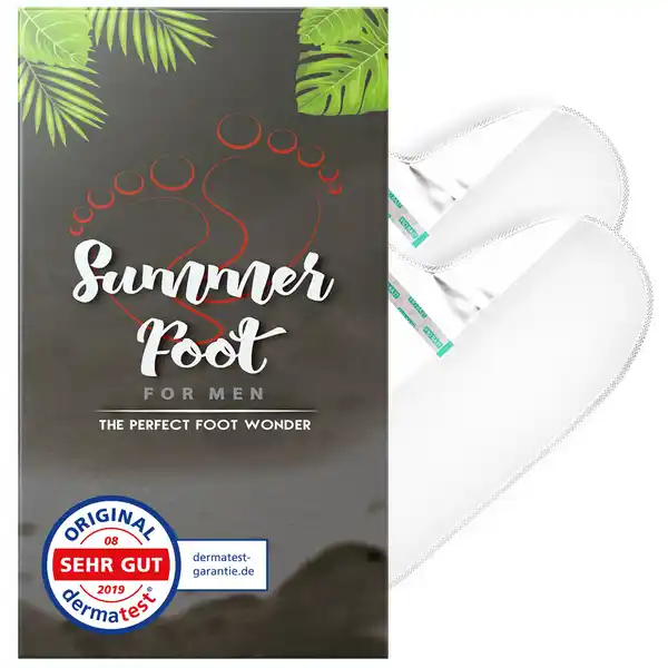 Summer Foot Fumaske fr Mnner: Цвет: Produktbeschreibung und details Die Summer Foot Fumasken sind ideal fr die einfache und schmerzfreie Anwendung und dient zur Entfernung von Hornhaut Die Premium Fumasken von Summer Foot ermglichen die Pflege von zu Hause mit wundervollen Sommerfen als Ergebnis innerhalb von sieben Tagen Die Fumaske ist die perfekte Peeling Fumaske fr Sommerfe Die Anwendung ist denkbar einfach und schmerzfrei Die  mitgelieferten Fumasken ber die Fe ziehen und  Stunden einwirken lassen evtl  Socken berziehen damit die Masken enger anliegen Danach die Fe mit Wasser abwaschen  fertig Nach sptestens  Tagen setzt der PeelingEffekt ein Jegliche abgestorbene Hornhaut kann dann einfach abgezogen werdenGnnen Sie sich entspannte Fupflege ohne lstiges Hornhautraspeln oder Hornhauthobeln Die Summer Foot Fumaske ist ein Premium Produkt mit hochwertigen sorgfltig ausgewhlten Inhaltsstoffen Die Summer Foot Premium Fumaske ermglicht zu Hause eine einfache Fupflege fr die perfekten Summer Foot Fe dermatologisch getestet enthlt wertvolles Urea und Gurkenextrakt zur schonenden Fupflege wurde bewusst auf aggressive Suren wie Salicylsure verzichtet bei der Entwicklung der Fumasken wurden keine Tierversuche durchgefhrt Kontaktdaten Brain Trust GmbH Schlachte   Bremen wwwsummerfootde Anwendung und Gebrauch Zuerst nehmen Sie die Masken aus ihren Verpackungen und legen sie vor sich hin Danach schneiden Sie entlang der gestrichelten Linie die Maske auf Sie knnen nun Ihren einen Fu in die Maske tun und fixieren Dazu nehmen Sie den Sticker von der Maske ab und kleben ihn so auf die Maske dass die Maske eng an Ihrem Fugelenk liegt Wiederholen Sie diesen Schritt fr den zweiten Fu Nun lassen Sie die Masken fr maximal  Stunden einziehen Nach  Tagen wird Ihnen aufgefallen sein dass Ihre Fuhaut seit der Anwendung trockener geworden ist Das ist ein Zeichen dafr dass es funktioniert Ihre Haut wird sich anfangen zu pellen und kann nun schmerzfrei und ganz leicht abgezogen werden Nach  Tagen werden Ihre Fe aufgehrt haben zu pellen und sind nun glatt gepflegt und weich Gebrauch Aufbewahrung und Verwendung Aufbewahrungs und Verwendungsbedingungen Nicht in direktem Sonnenlicht lagern Von Kindern fernhalten Inhaltsstoffe AQUA ALCOHOL GLYCERIN BUTYLENE GLYCOL LACTIC ACID GLYOLIC ACID PROPYLENE GLYCOL SODIUM LACTATE UREA XANTHAN GUM PARFUM CUCUMIS SATIVUS JUICE PHOSPHORIC ACID SODIUM BENZOATE POTASSIUM SORBATE SODIUM SULFITE
https://www.rossmann.de/de/pflege-und-duft-summer-foot-fussmaske-fuer-maenner/p/4260640371069