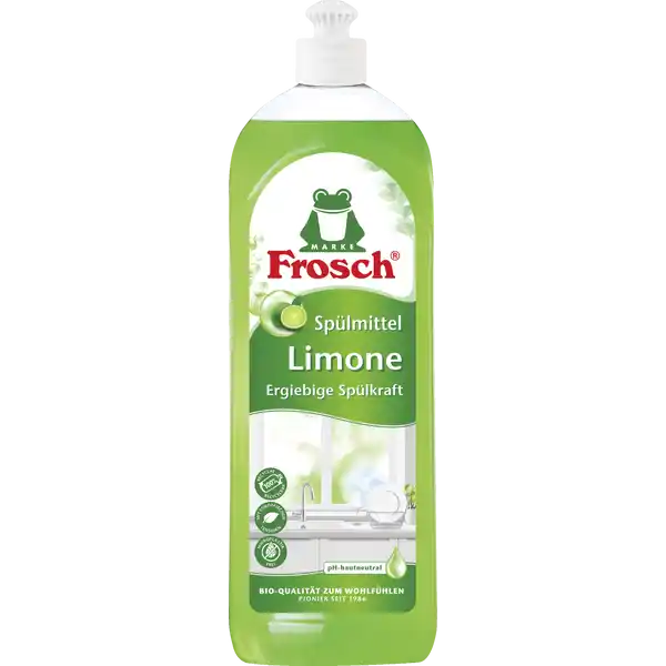 Frosch Limonen Splmittel: Цвет: Produktbeschreibung und details Das Frosch Limonen Splmittel entfernt dank seiner Rezeptur mit Limonenfrische optimal Fett und Schmutz und reinigt das Geschirr glnzend sauber Das Frosch Limonen Splmittel ist pHhautneutral Die Hautvertrglichkeit wurde dermatologisch besttitgt Kontaktdaten ErdalRex GmbH Rheinallee   Mainz wwwerdalde Verbraucherberatung   oder   UrsprungslandHerkunftsort Deutschland Anwendung und Gebrauch Dosierung auf  L Wasser wenig verschmutzt  ml verschmutzt  ml Gebrauch Aufbewahrung und Verwendung Aufbewahrungs und Verwendungsbedingungen Auer Reichweite von Kindern aufbewahren Inhaltsstoffe    anionische Tenside weniger als  nichtionische Tenside amphotere Tenside Konservierungsmittel Lactic Acid Duftstoffe Weitere Inhaltsstoffe Zitronenl in geringen Mengen Lebensmittelfarbstoffe
https://www.rossmann.de/de/haushalt-frosch-limonen-spuelmittel/p/4001499944604