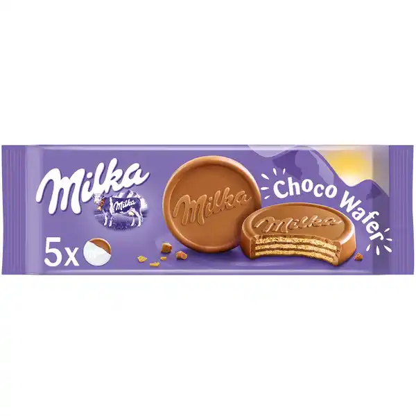 Milka Choco Wafer: Цвет: Produktbeschreibung und details Milka Choco Wafer bietet dir auerordentlich schokoladigen Waffelgenuss Der luftige Keks aus drei Schichten Waffel und feiner Kakaocreme ist umhllt von zarter Milka Alpenmilch Schokolade Fnf einzeln verpackte Milka Choco Wafer sind in einer Packung  ideal auch fr unterwegs Auch einzeln erhltlich Waffelkeks aus  Alpenmilchschokolade mit Kakaocremefllung Lebensmittelunternehmer Name Mondelez Deutschland GmbH Adresse D Bremen wwwmilkacom   UrsprungslandHerkunftsort Tschechien Rechtlich vorgeschriebene Produktbezeichnung Waffel berzogen mit Alpenmilch Schokolade   und mit einer Kakaocremefllung   Zutaten ALPENMILCH SCHOKOLADE   Zucker Kakaobutter Kakaomasse MAGERMILCHPULVER  Smolkenpulver  MILCH  BUTTERREINFETT  Emulgator  SOJALECITHIN  Aroma WEIZENMEHL  Zucker pflanzliche Fette Palm Kokos in vernderlichen Gewichtsanteilen Smolkenpulver  MILCH  fettarmes Kakaopulver   Rapsl Emulgator  SOJALECITHIN  Backtriebmittel Natriumhydrogencarbonat Speisesalz Aroma Kann EI und NSSE enthalten Nhrwerte Durchschnittliche Nhrwertangaben pro  g pro  Portion GDA  Keks  g Energie  kj   kcal  kj   kcal   Fett  g  g   davon  gesttigte Fettsuren  g  g   Kohlenhydrate  g  g   davon  Zucker  g  g   Ballaststoffe  g  g Eiwei  g  g   Salz  g  g   Gebrauch Aufbewahrung und Verwendung Aufbewahrungs und Verwendungsbedingungen Trocken lagern und vor Wrme schtzen
https://www.rossmann.de/de/lebensmittel-milka-choco-wafer/p/7622210984678