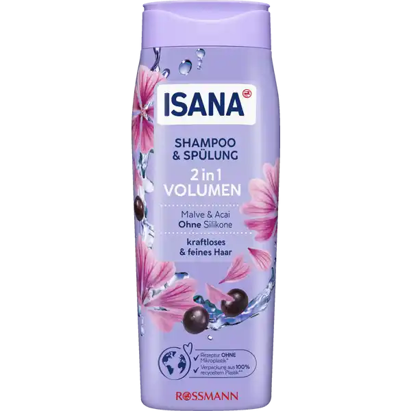 ISANA Shampoo amp Splung in Volumen: Цвет: https://www.rossmann.de/de/pflege-und-duft-isana-shampoo-und-spuelung-2in1-volumen/p/4305615566115
Produktbeschreibung und details Das ISANA SHAMPOO ampamp SPLUNG IN VOLUMEN mit SoftCareKomplex und Weizenprotein vereint die reinigende Wirkung eines Shampoos mit der einzigartigen Pflege einer Splung Mit seiner speziellen Formel verleiht es auch kraftlosem und feinem Haar Volumen Hautvertrglichkeit dermatologisch besttigt und pHhautneutral Diese Rezeptur ist zu  ohne Mikroplastik Malve ampamp Acai ohne Silikone kraftloses ampamp feines Haar Verpackung zu  aus recyceltem Plastik Kontaktdaten Dirk Rossmann GmbH Isernhgener Strae   Burgwedel wwwrossmannde UrsprungslandHerkunftsort EU Testurteile Qualittssiegel ampamp Verbandszeichen Anwendung und Gebrauch In das feuchte Haar einmassieren Grndlich aussplen Inhaltsstoffe Aqua Sodium Laureth Sulfate Sodium Chloride Cocamidopropyl Betaine Malva Sylvestris Flower Extract Euterpe Oleracea Fruit Extract Hydrolyzed Wheat Protein Niacinamide Panthenol Pantolactone CocoGlucoside Glyceryl Oleate Hydroxypropyl Guar Hydroxypropyltrimonium Chloride Magnesium Sulfate Tocopherol Hydrogenated Palm Glycerides Citrate  PEG Distearate Propylene Glycol Glycerin Parfum Benzyl Salicylate Linalool Sodium Benzoate Potassium Sorbate Benzoic Acid Phenoxyethanol Citric Acid Sodium Hydroxide Warnhinweise und wichtige Hinweise Warnhinweise Augenkontakt vermeiden